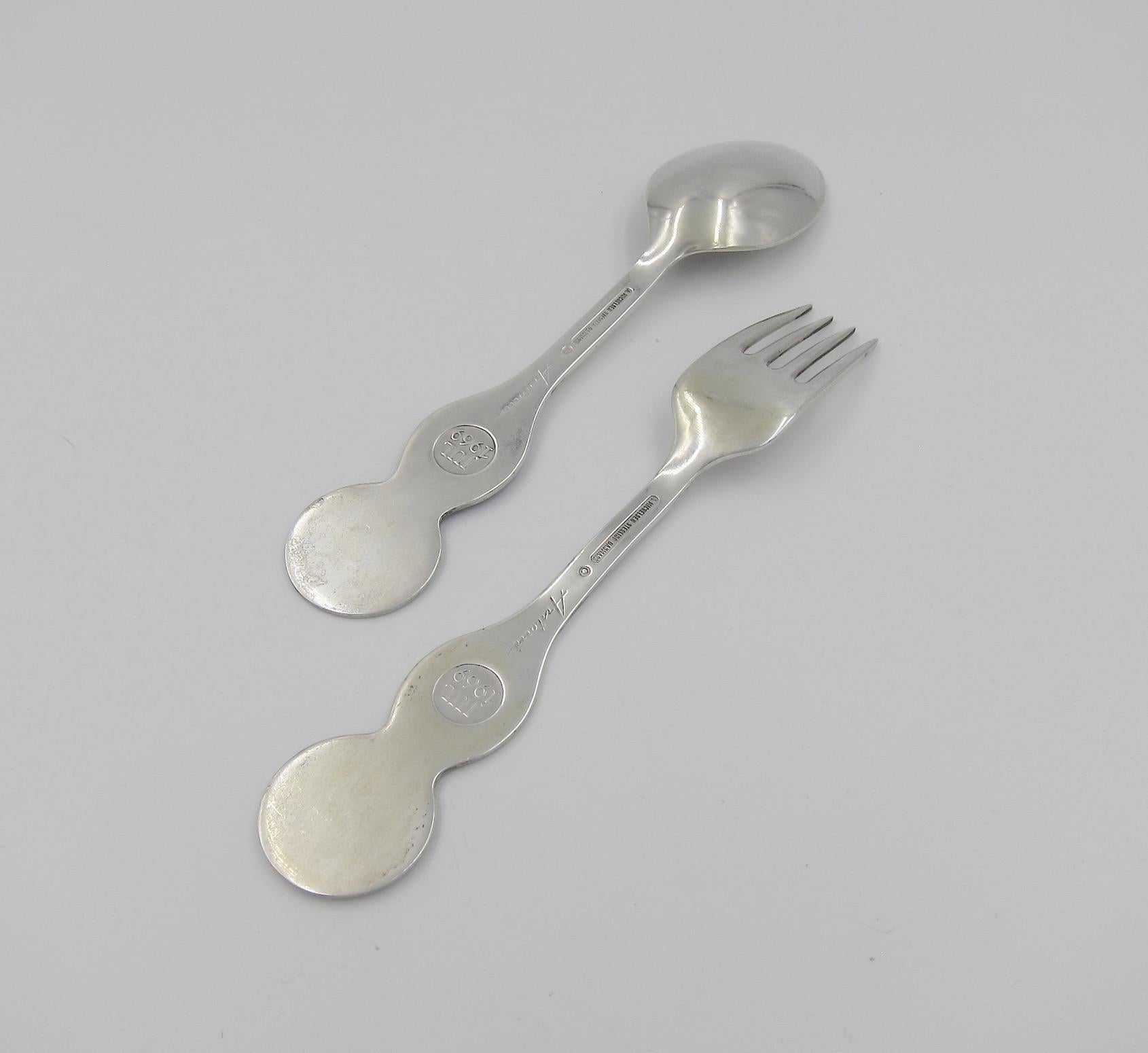 Mid-20th Century 1969 Anton Michelsen Silver and Enamel Greenlander Christmas Fork and Spoon Set