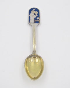 Anton Michelsen Sterling Silver and Enamel 1934 Holy Night Christmas Spoon