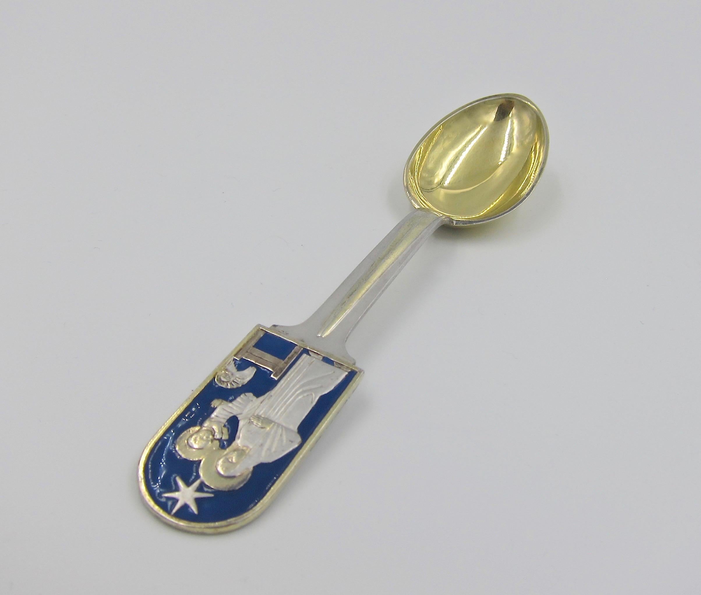 Art Deco Anton Michelsen Sterling Silver and Enamel 1934 Holy Night Christmas Spoon