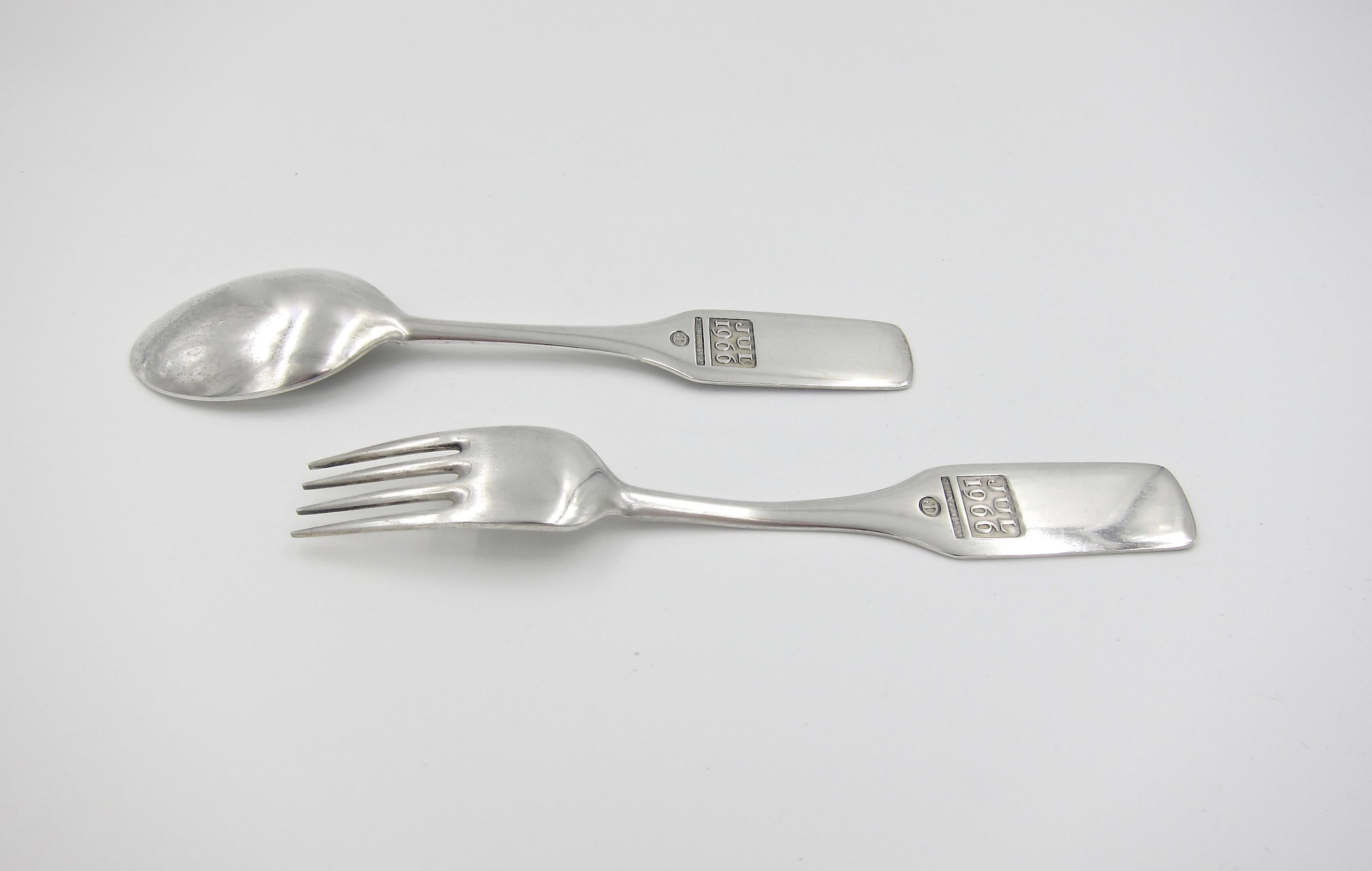 Danish 1966 Anton Michelsen Sterling Silver and Enamel Christmas Fork and Spoon Set