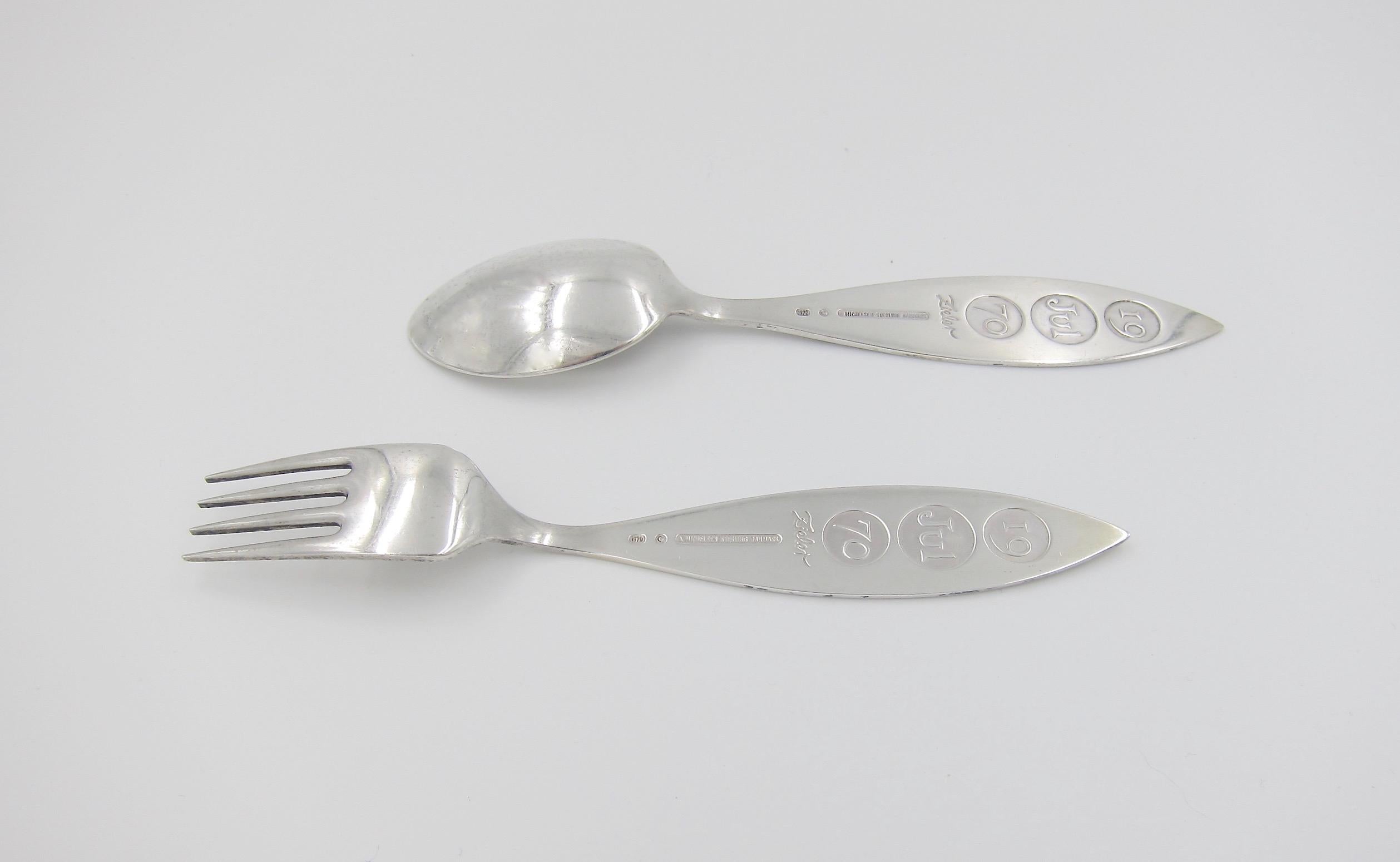 1970 Anton Michelsen Sterling Silver and Enamel Christmas Fork and Spoon Set In Good Condition In Los Angeles, CA