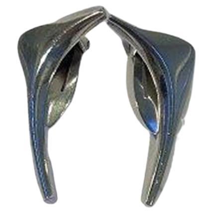 Anton Michelsen Sterling Silver Boomerang Ear Clips by Eigil Jensen For Sale