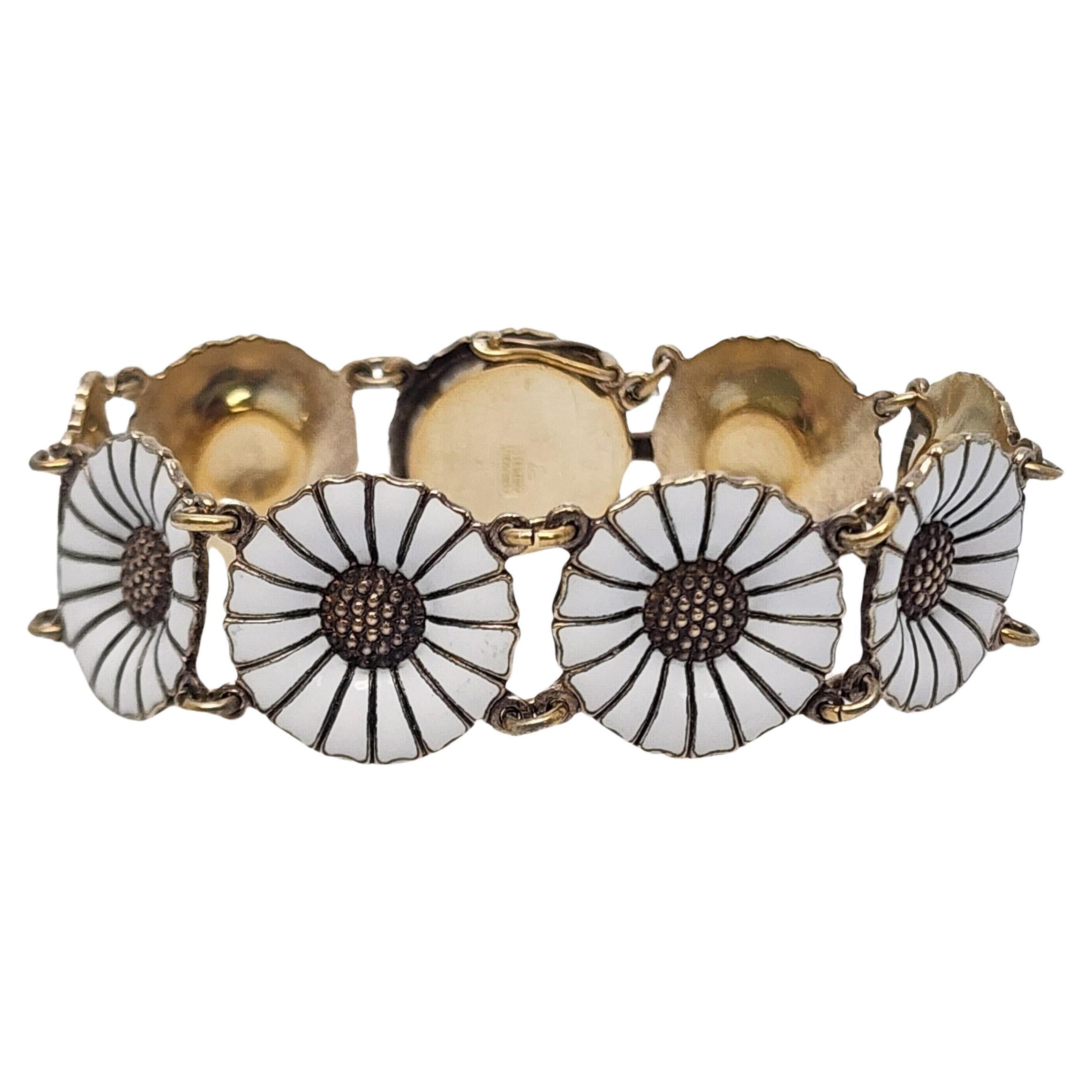 Anton Michelsen Sterling Silver Gold Wash Enamel Marguerite Daisy Bracelet 17257 For Sale
