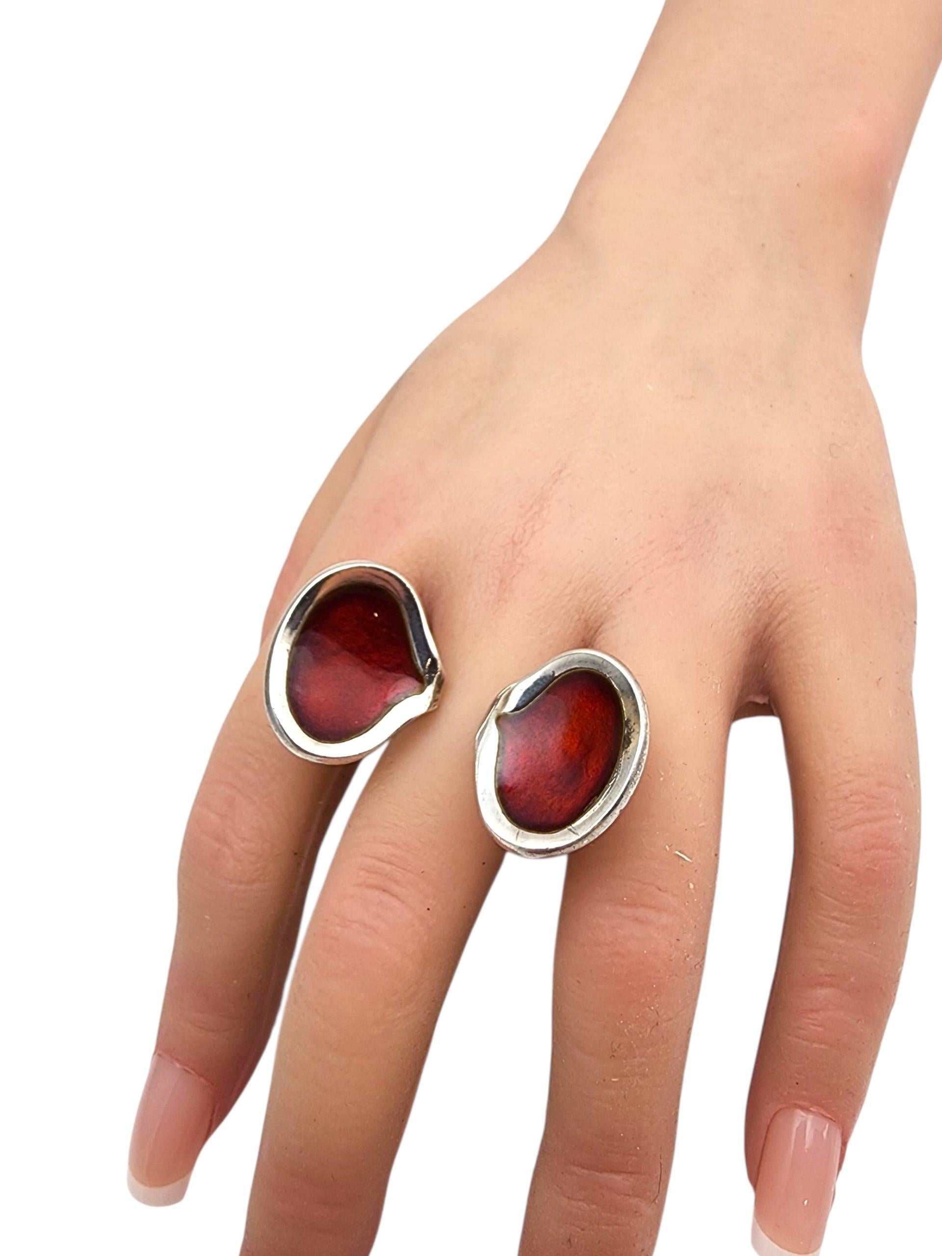 Anton Michelsen Sterling Silver Red Enamel Ring Size 8 #21441 For Sale 4