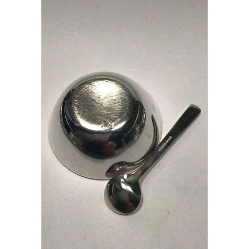 20th Century Anton Michelsen Sterling Silver Salt Cellar and Salt Spoon 'White Enamel' For Sale