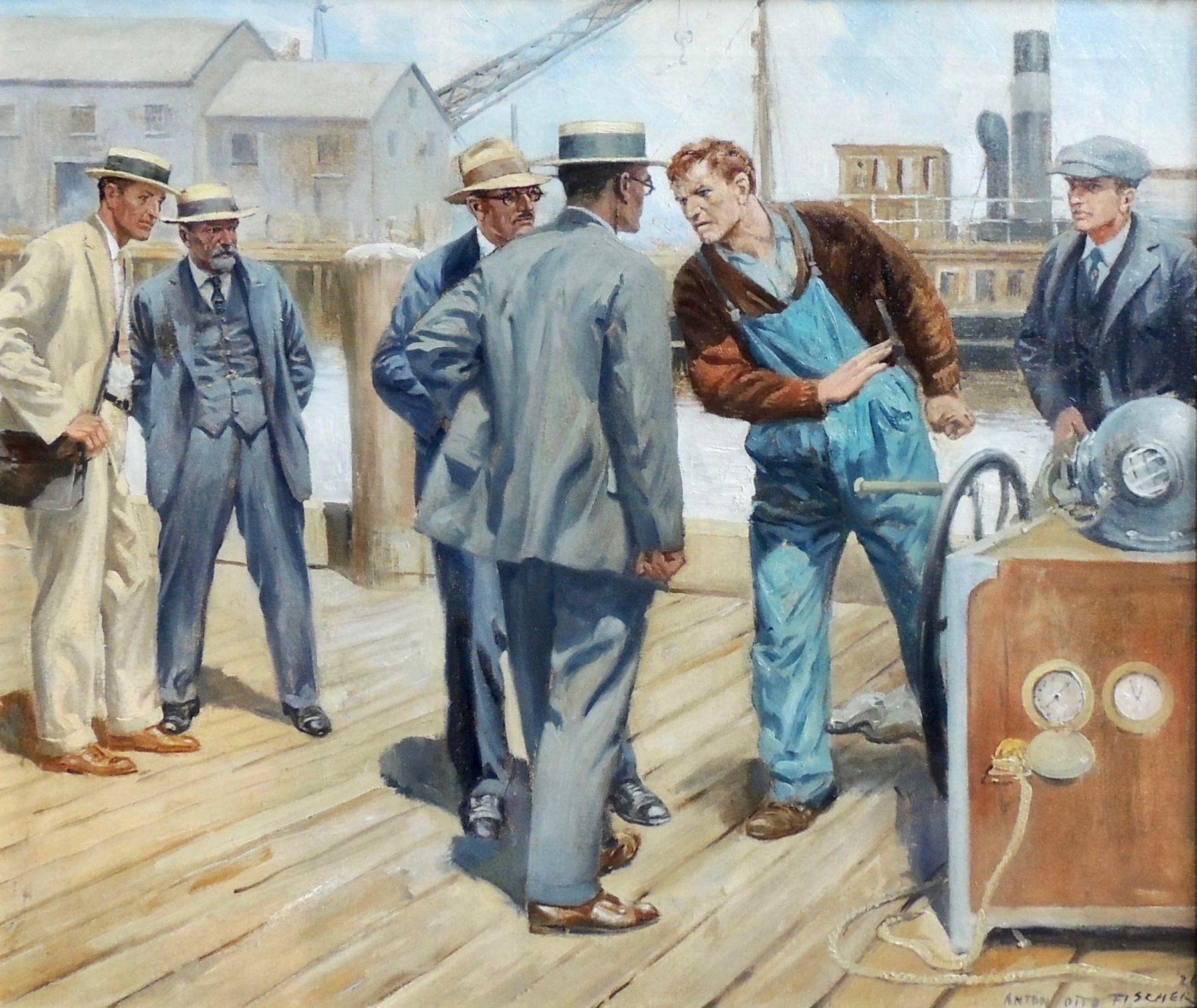 Anton Otto Fischer Figurative Painting - Argument on the Dock