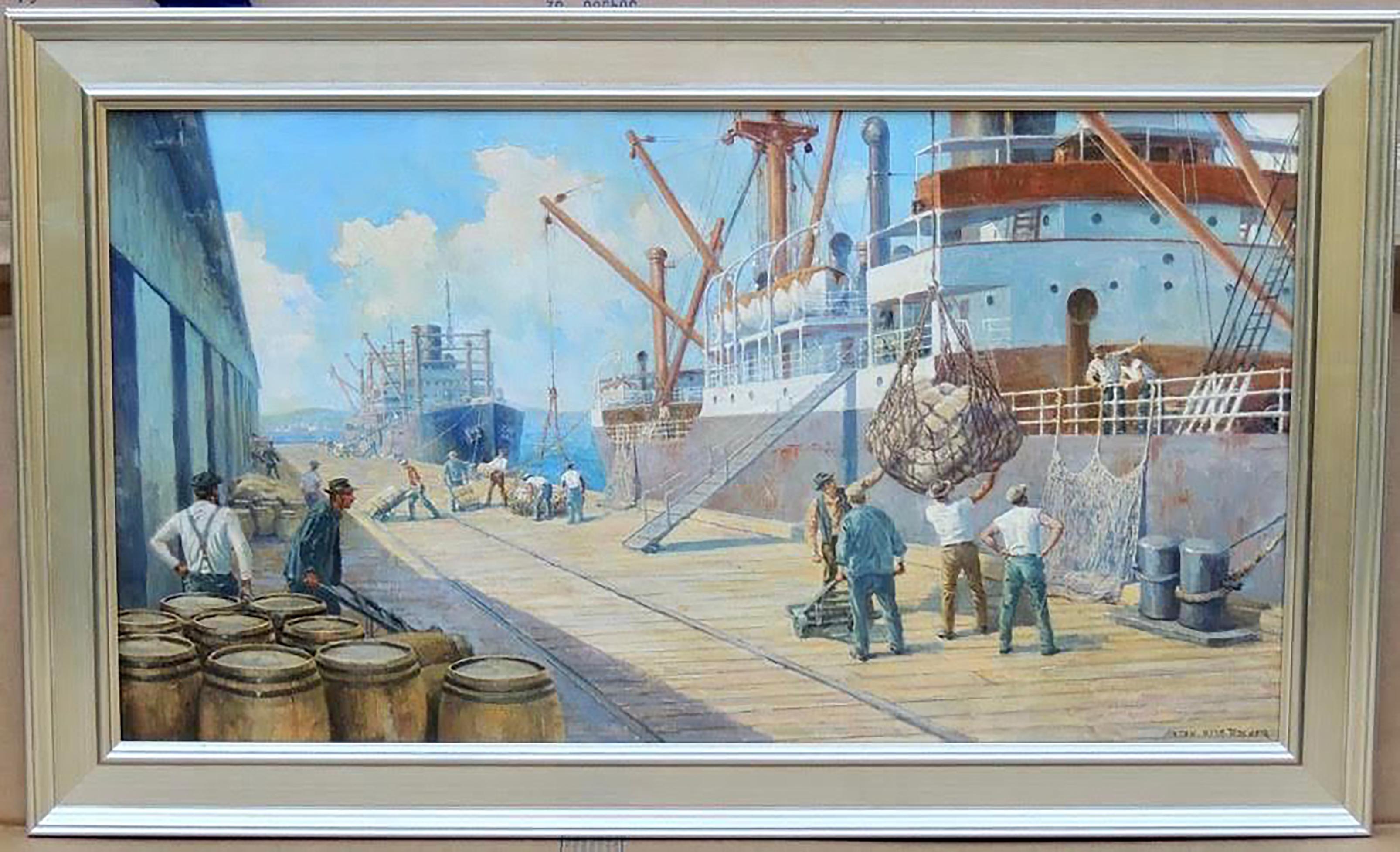Dock Workers Unloading Freighter - Painting by Anton Otto Fischer