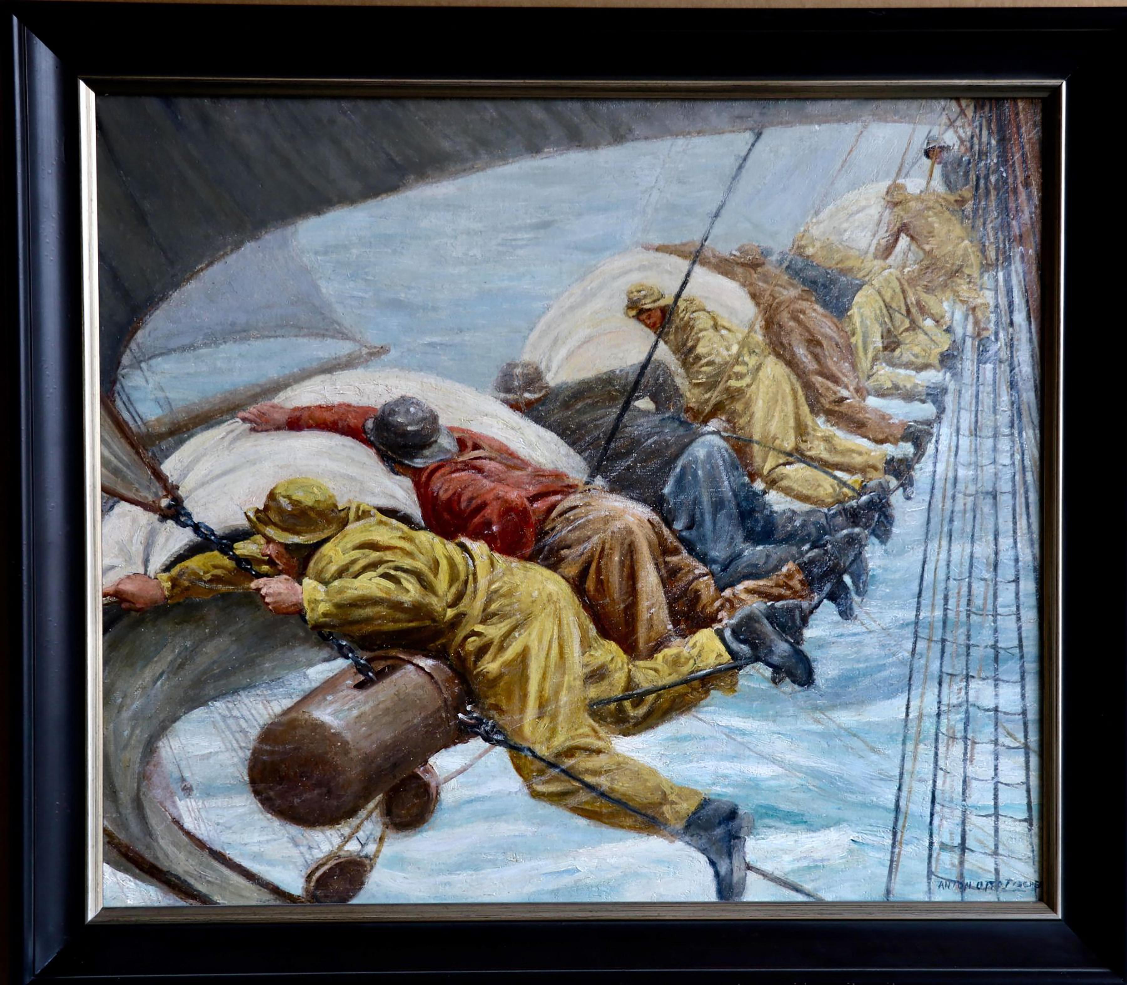 Fishermen Battling Heavy Seas - Painting by Anton Otto Fischer