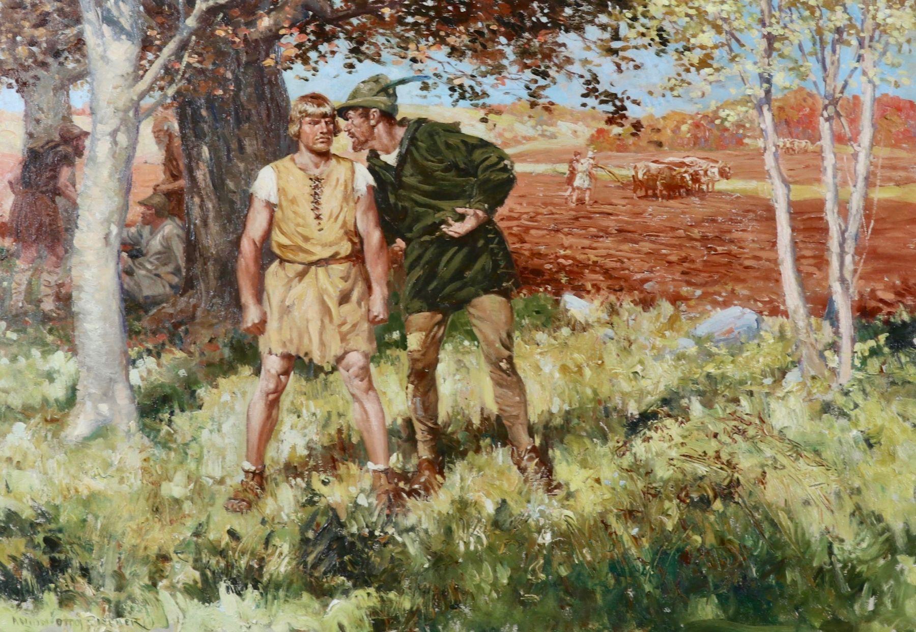 Landscape Painting de Anton Otto Fischer - "Habla conmigo después de arar". Ilustración para The Saturday Evening Post