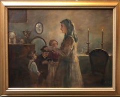 Mothers Blessing, Shabbat Candles Rare Hungarian Judaica Oil Painting