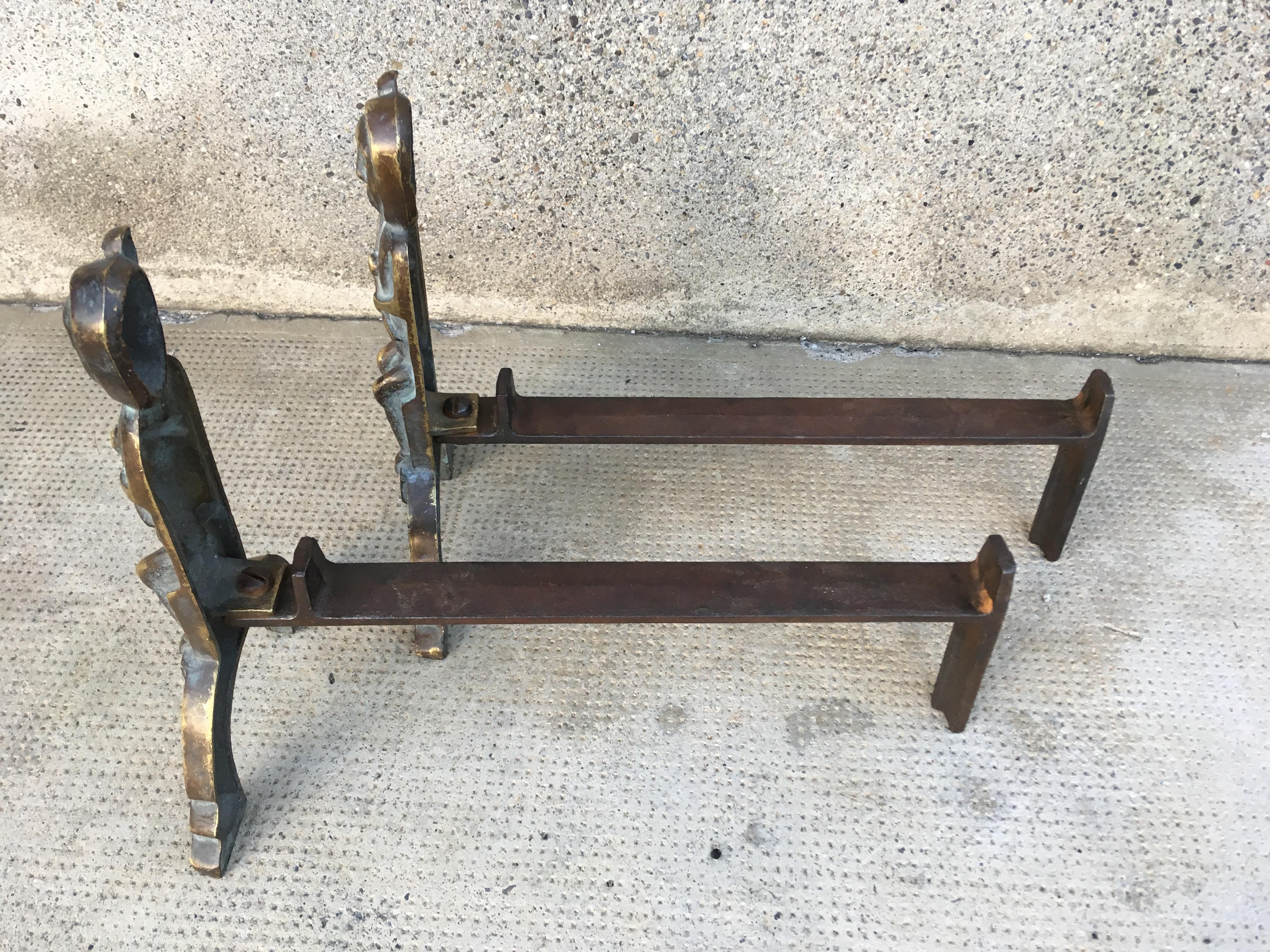 Pair of bronze and iron andirons by Anton Prinner
Signed, model 