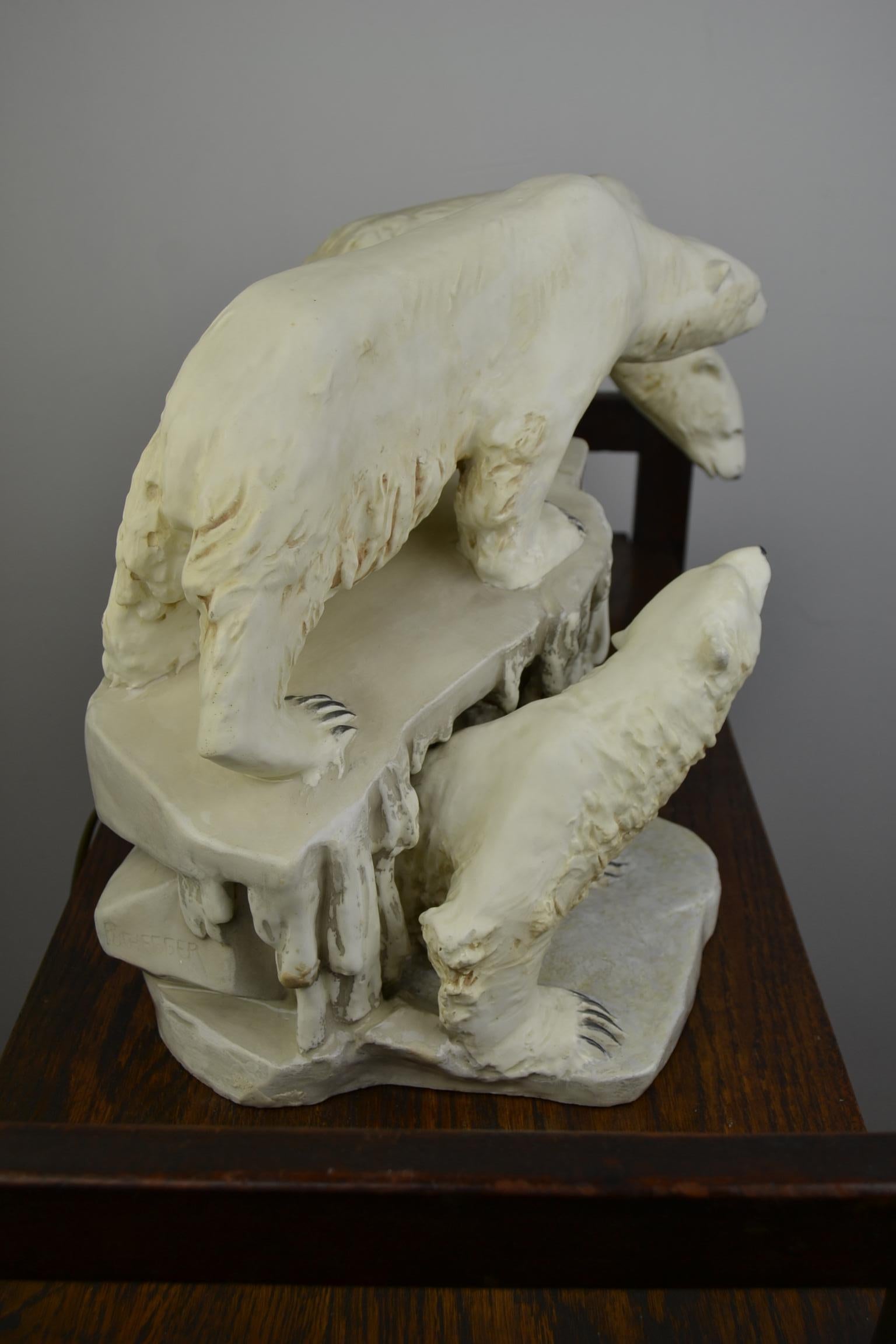 Anton Puchegger Polar Bear Ceramic Statue with Clock, Early 20th Century For Sale 5