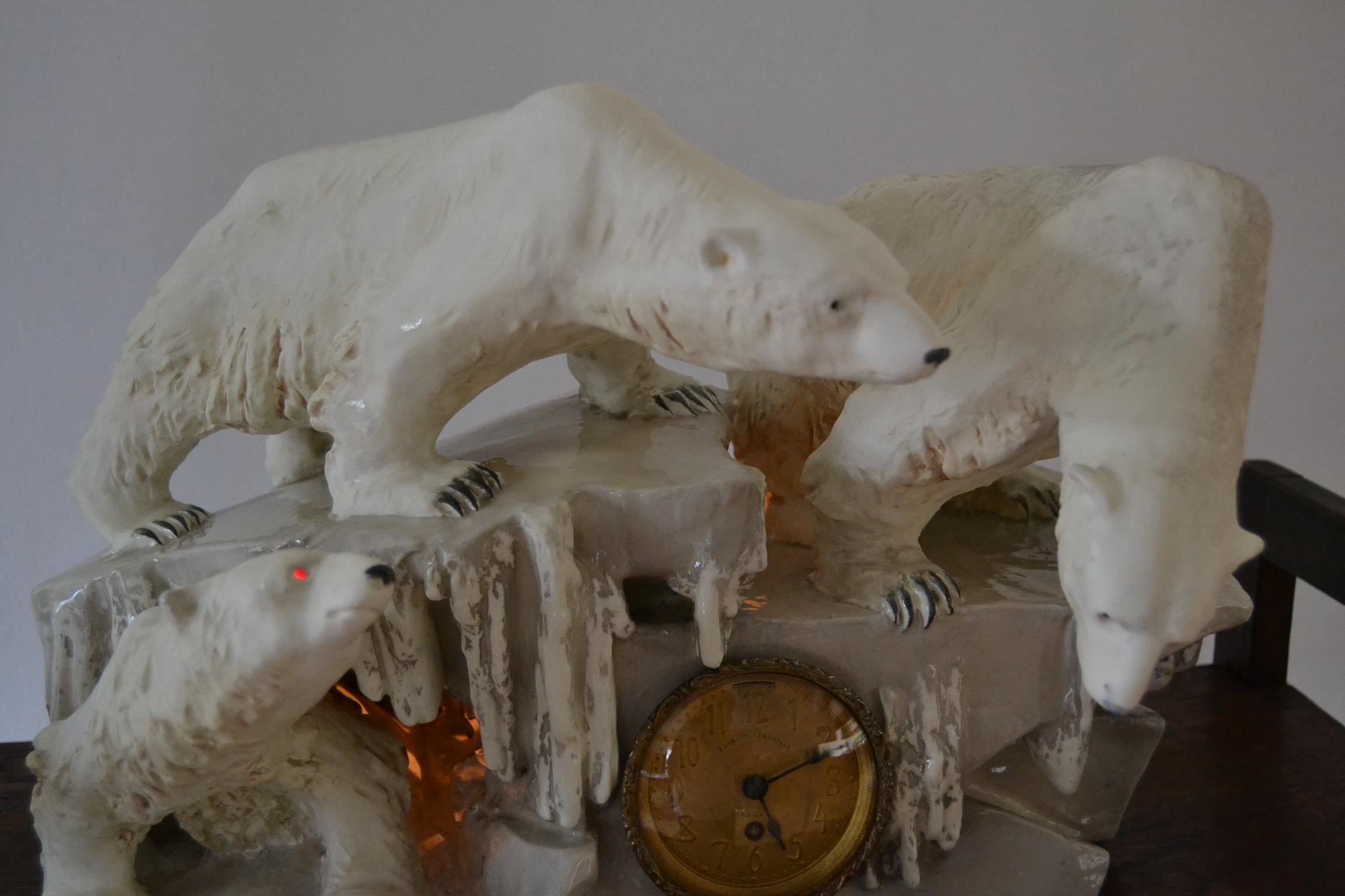 Anton Puchegger Polar Bear Ceramic Statue with Clock, Early 20th Century For Sale 9