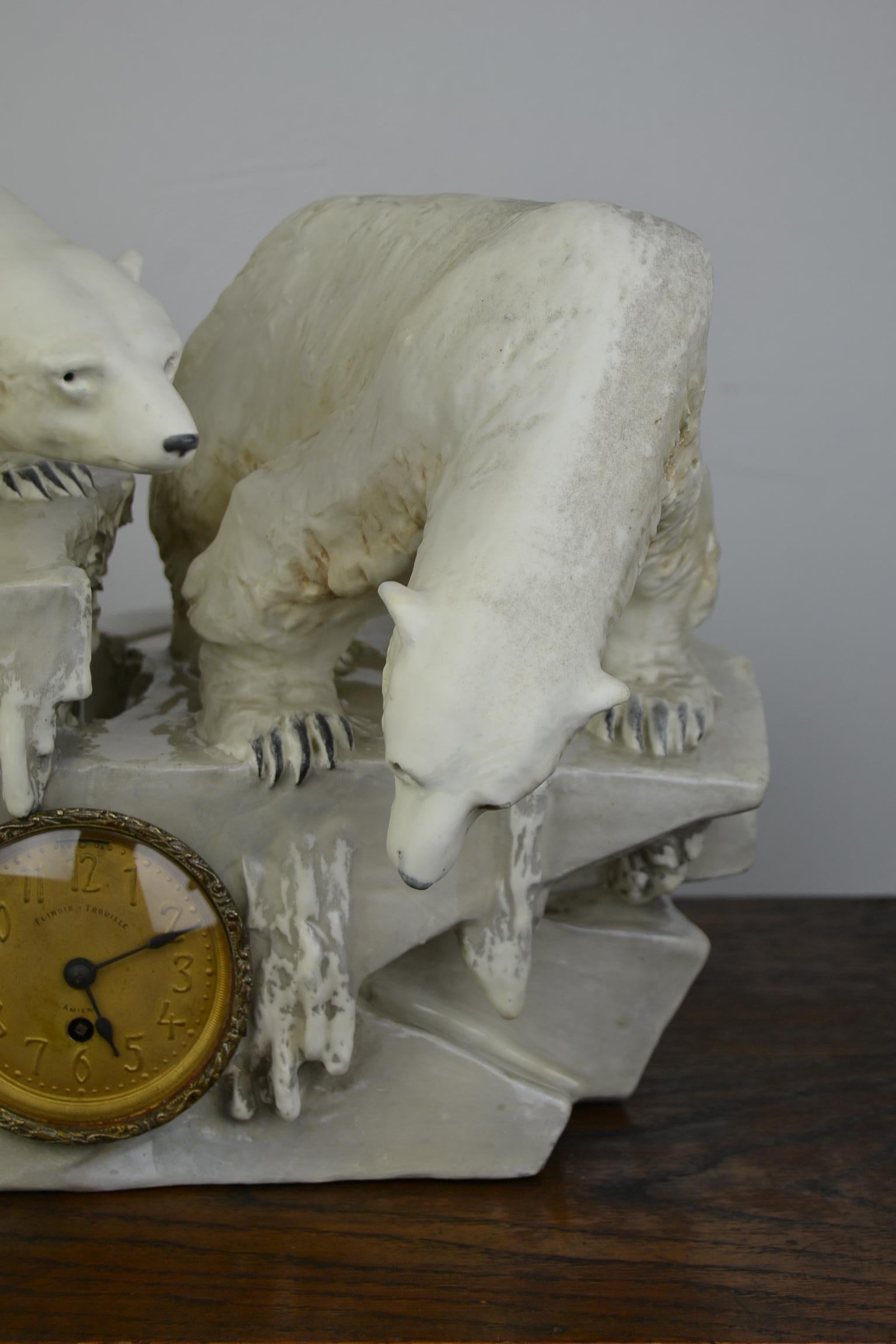 Autrichien Statue d'ours polaire Anton Puchegger avec horloge, début du 20e siècle en vente