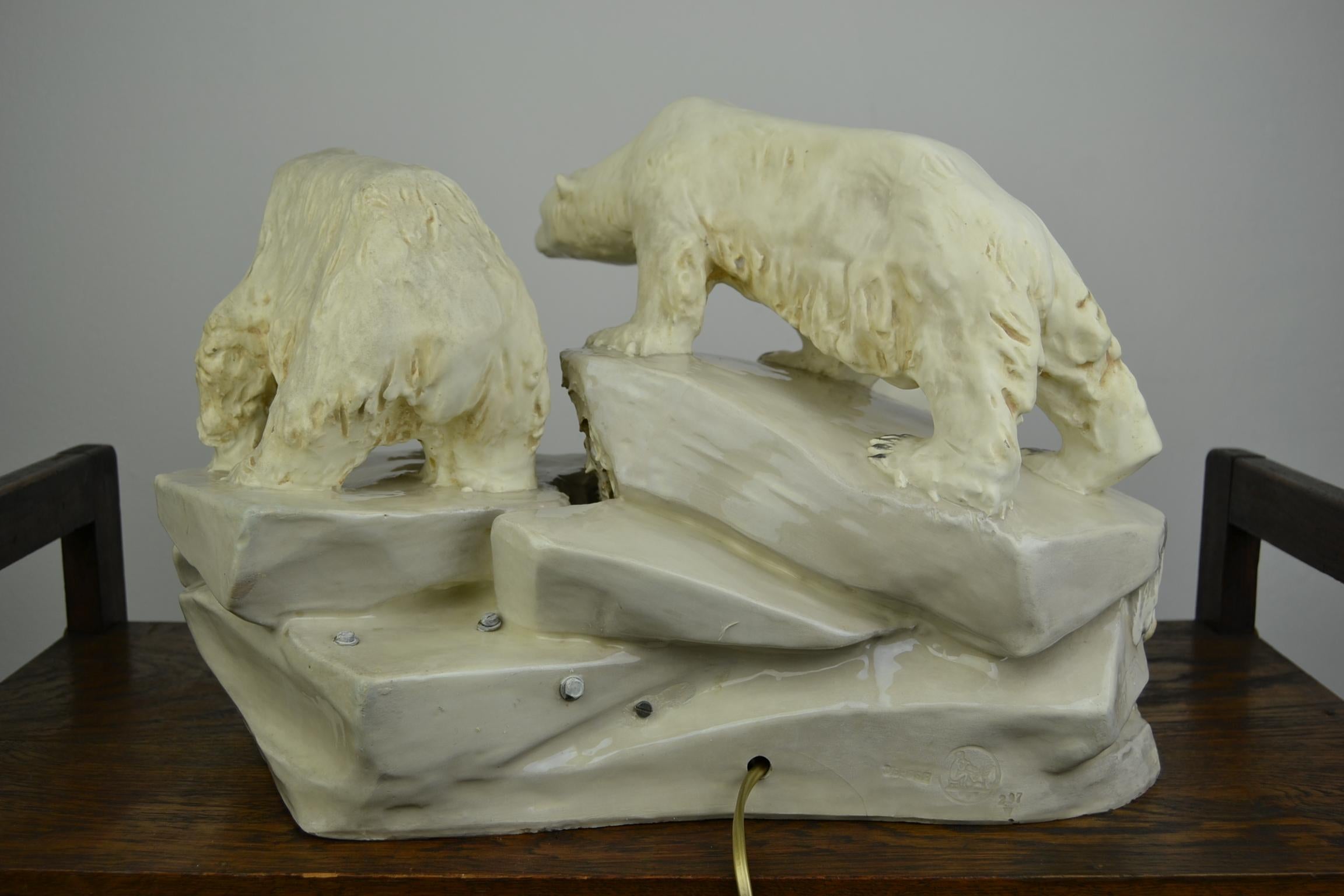 Anton Puchegger Polar Bear Ceramic Statue with Clock, Early 20th Century For Sale 1