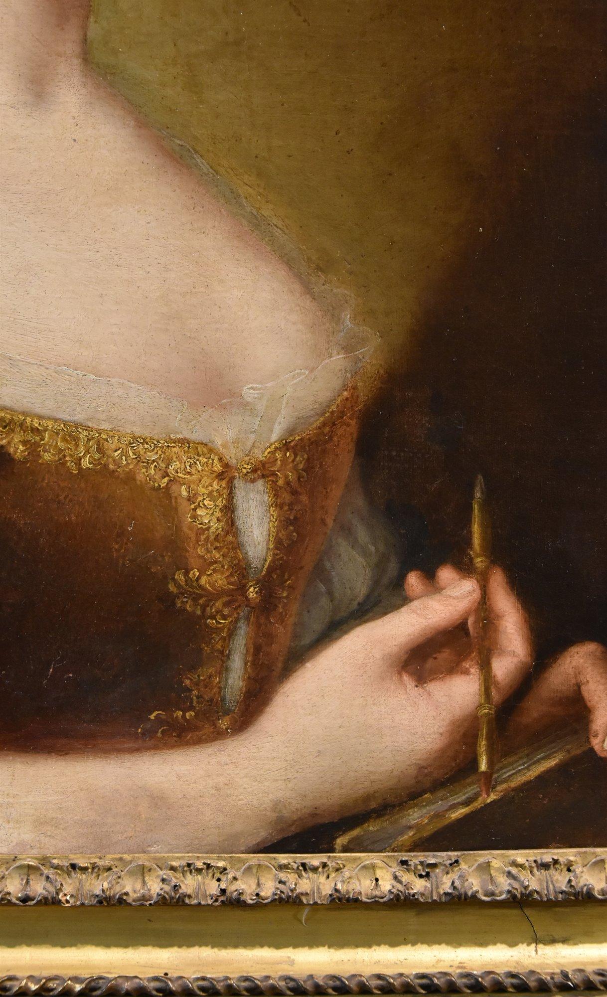 Portrait Young Girl Mengs Paint 18th Century Oil on canvas Old master Woman Art For Sale 9
