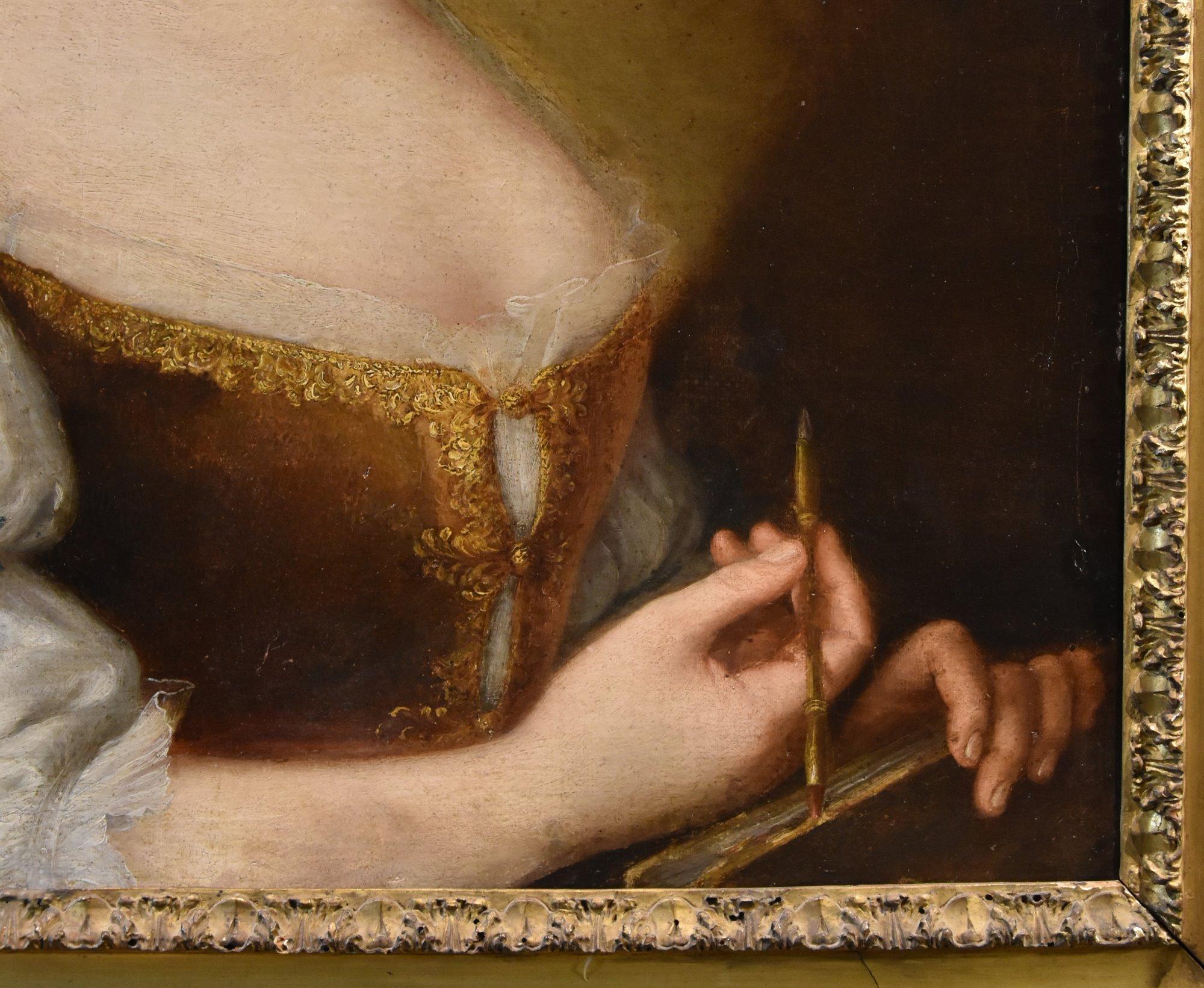 Portrait Young Girl Mengs Paint 18th Century Oil on canvas Old master Woman Art For Sale 4