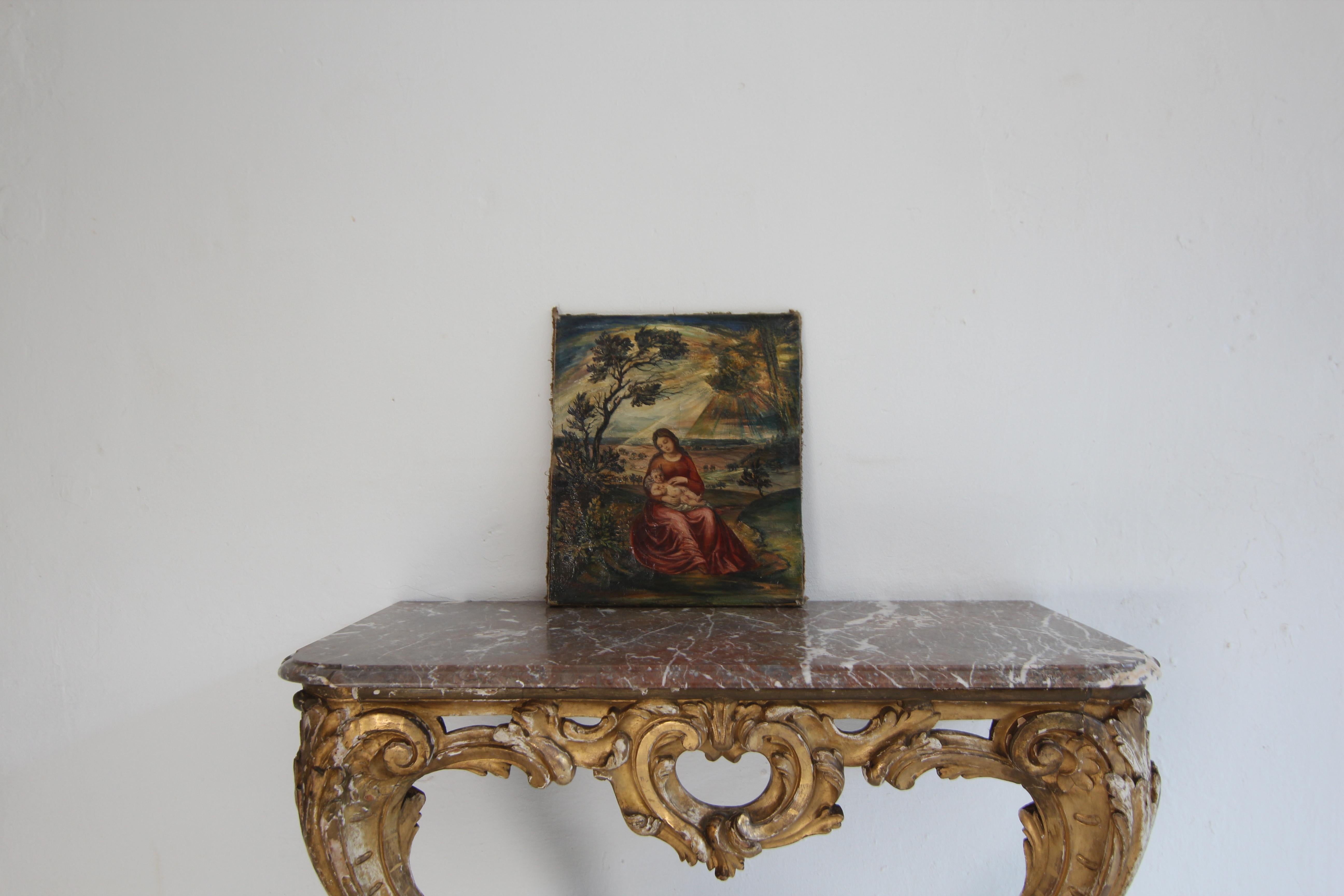 Rausch, Anton, Madonna with Child, oil on canvas.

Signed lower left in the picture. Undated.

 

Depiction of the Virgin Mary seated with the infant Jesus on her lap in a wide, hilly landscape with bushes and trees under idealized light.

Stretcher