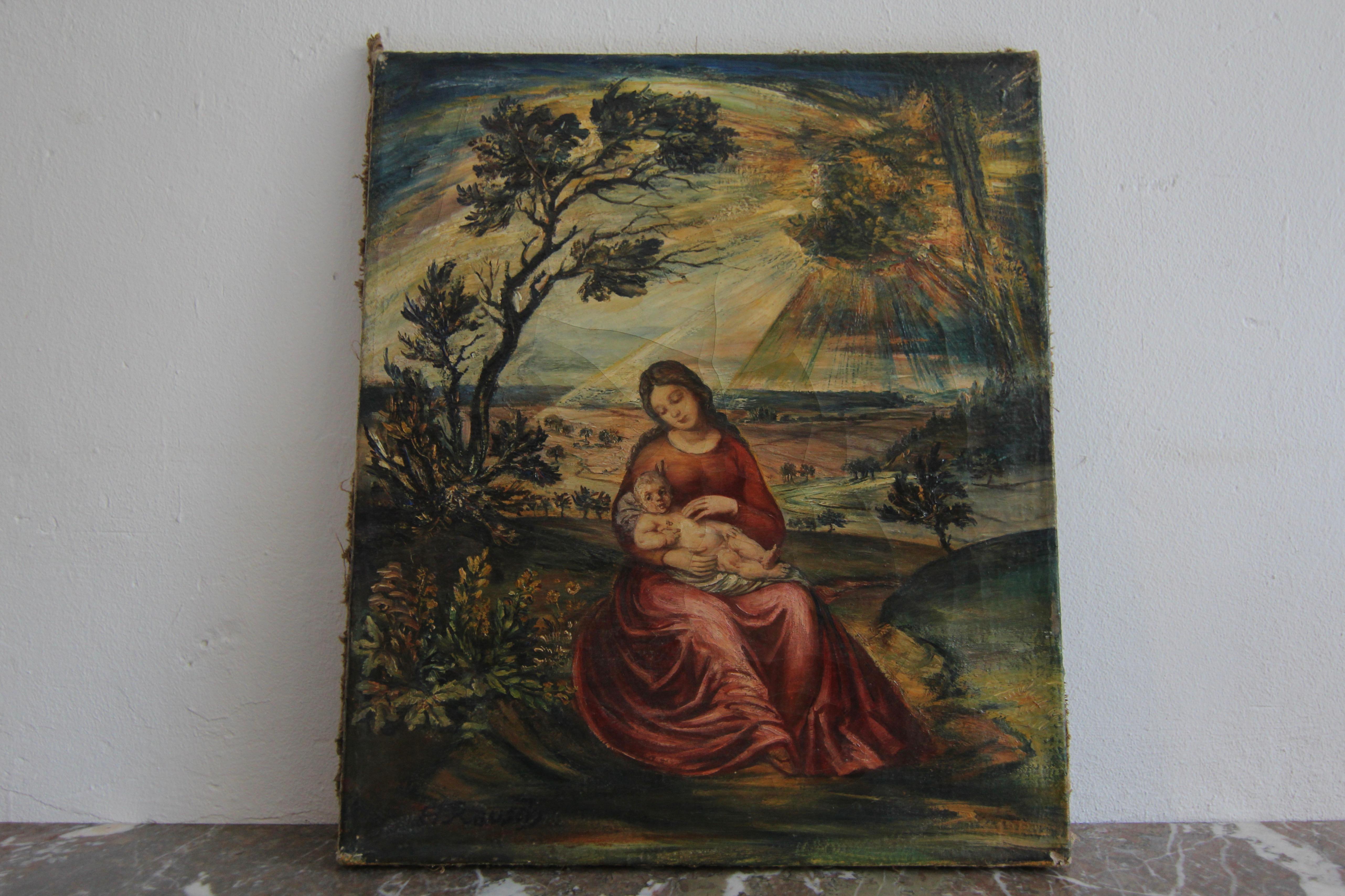 German Anton Rausch, Madonna with Child, Oil on Canvas For Sale