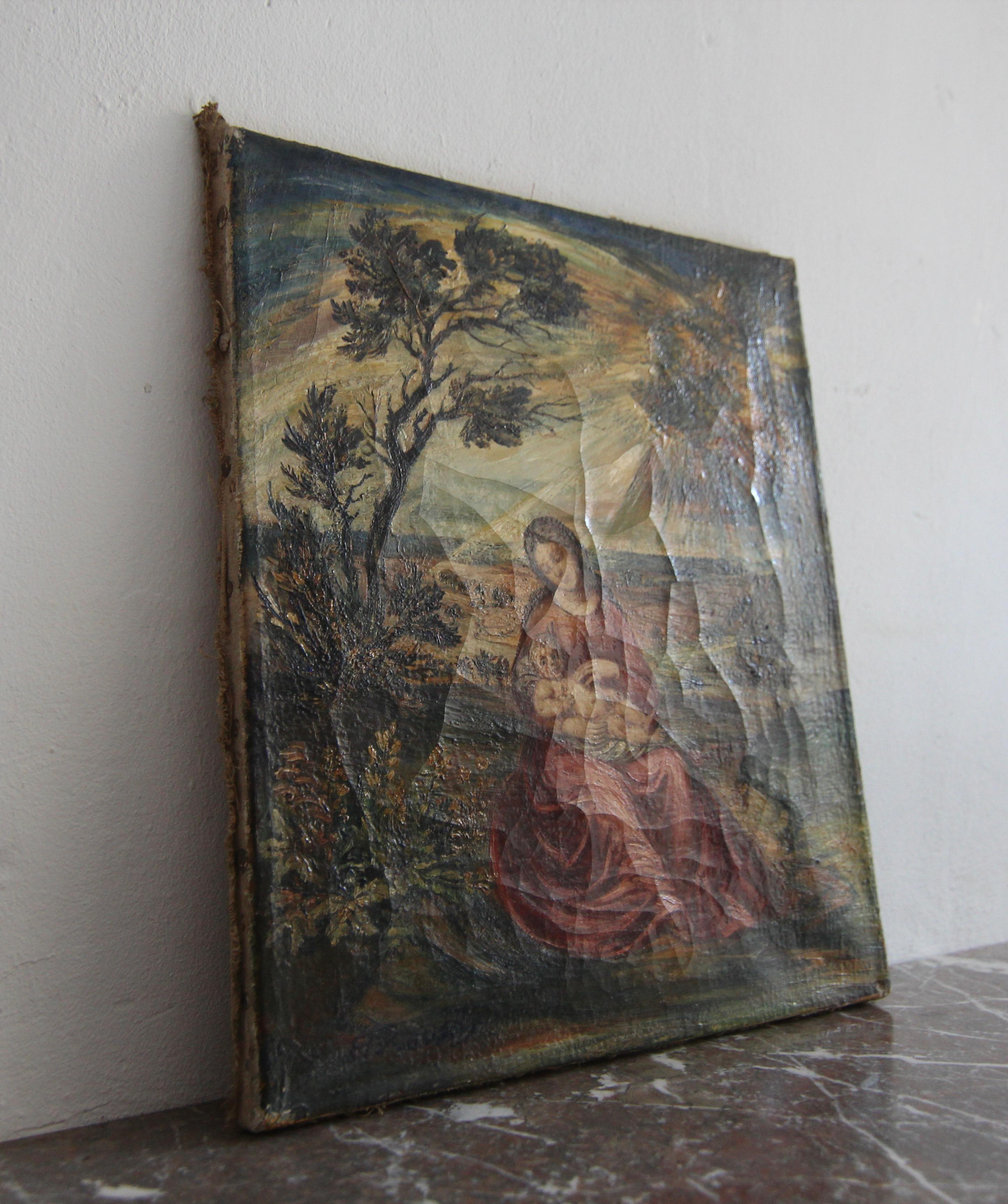 Hand-Painted Anton Rausch, Madonna with Child, Oil on Canvas For Sale