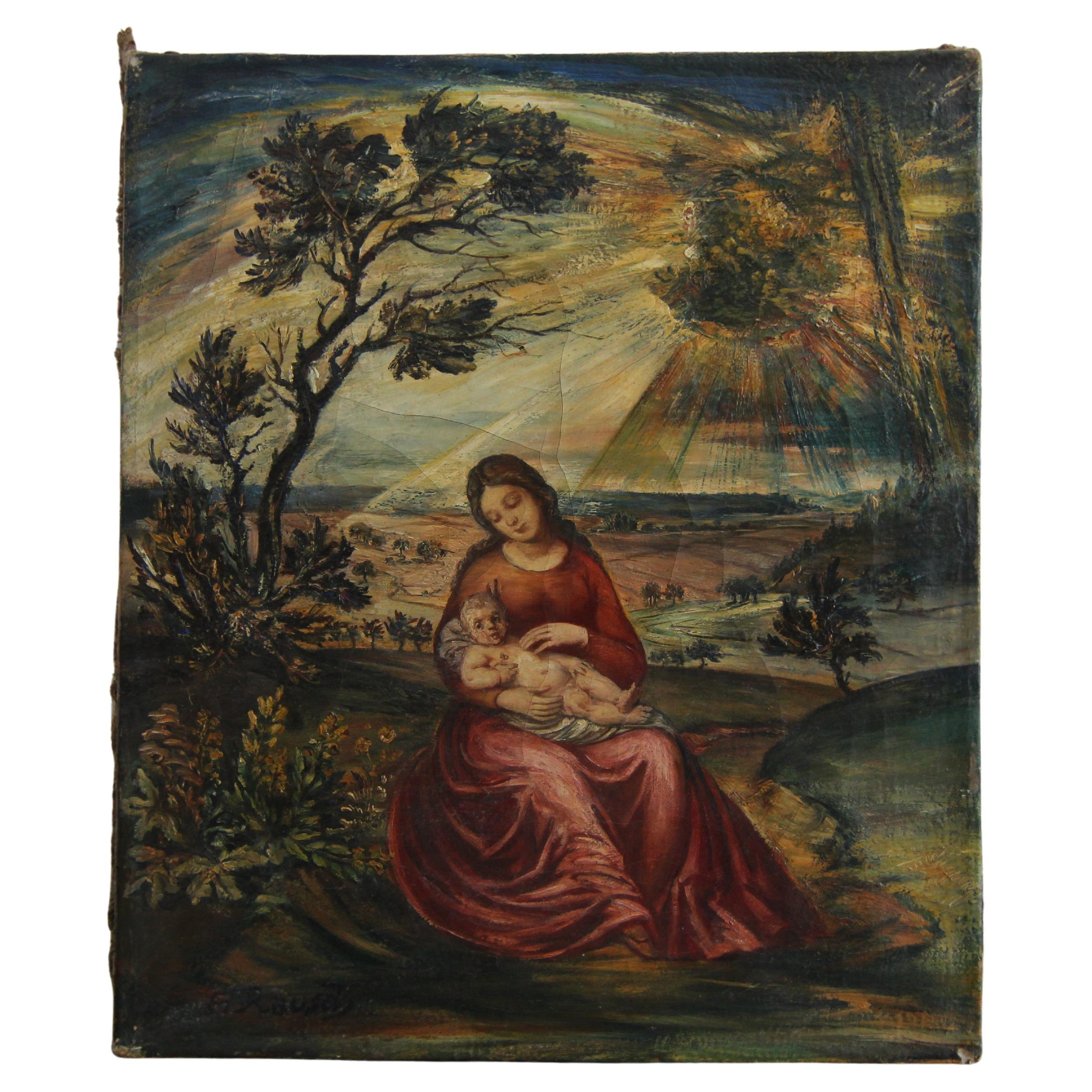 Anton Rausch, Madonna with Child, Oil on Canvas For Sale