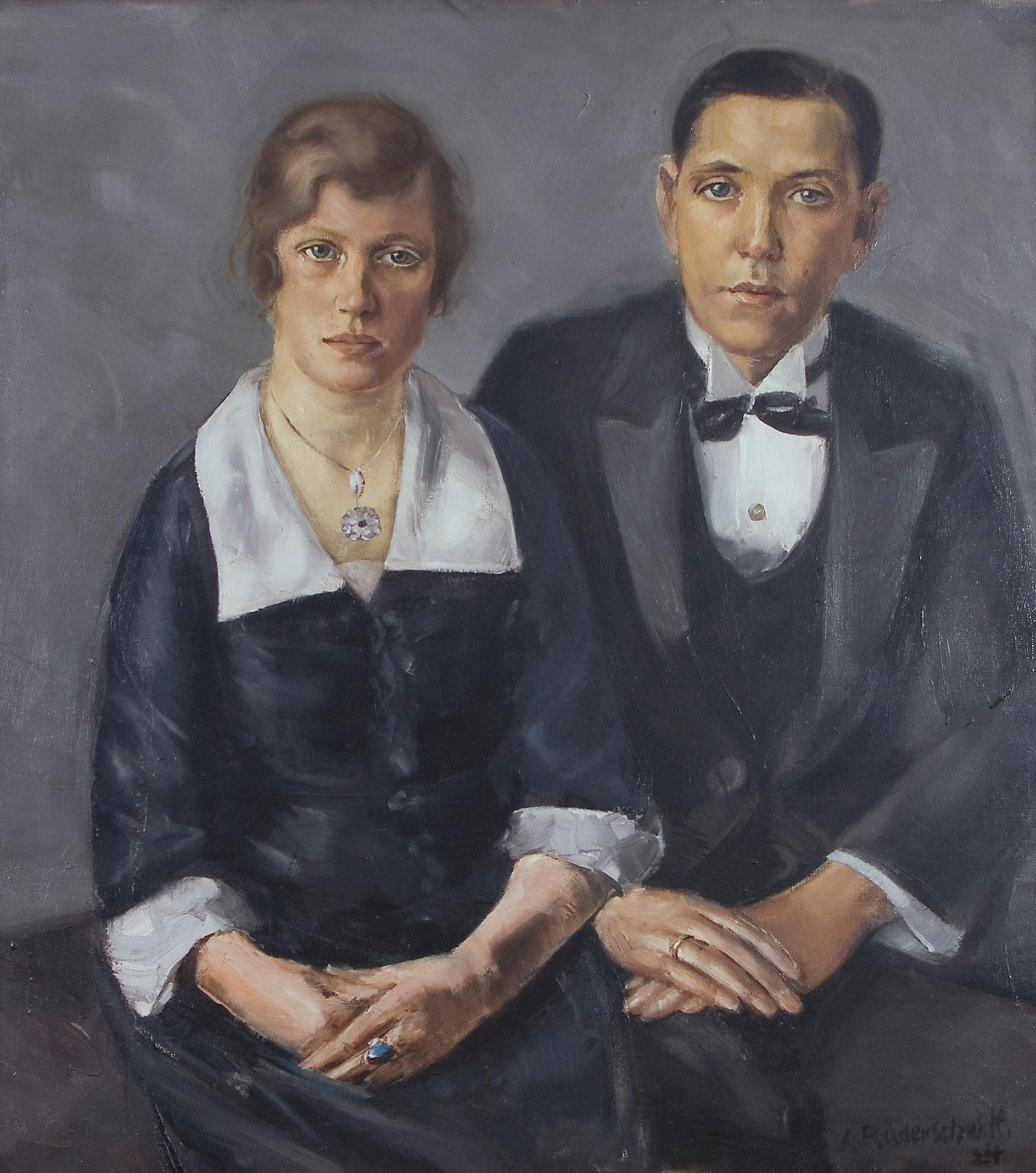 Portrait Painting di Anton Räderscheidt - Ritratto eines Ehepaares