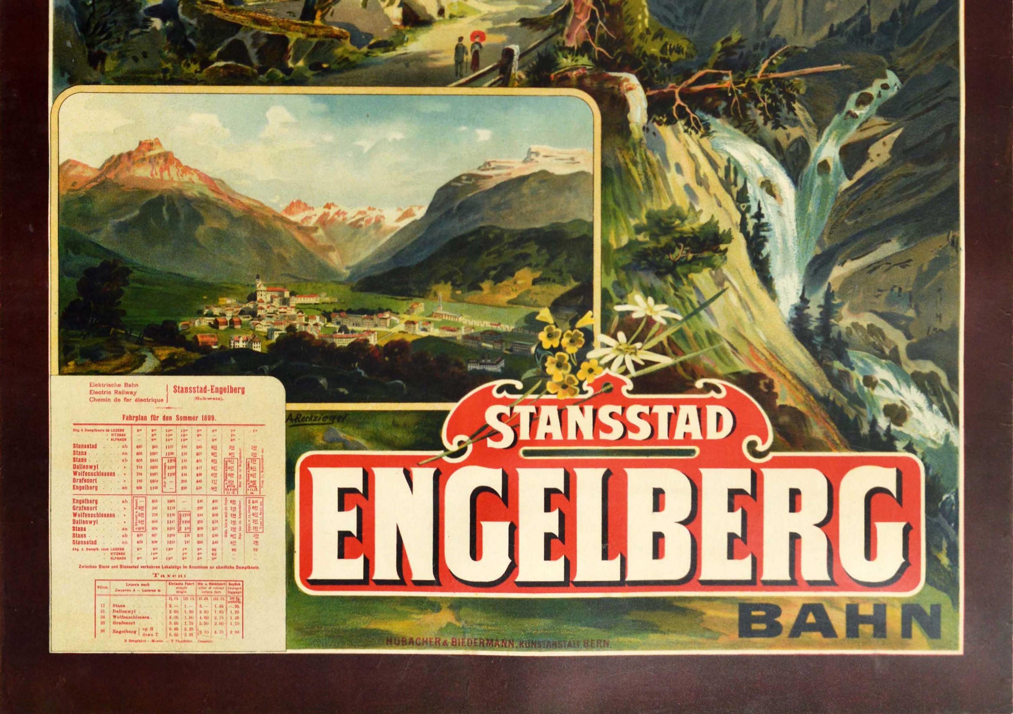Poster antico originale Stansstad Engelberg Ferrovia Svizzera Vista Alpi Svizzere - Print Nero di Anton Reckziegel