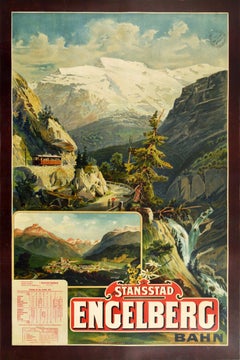 Original Antique Poster Stansstad Engelberg Railway Switzerland Swiss Alps View