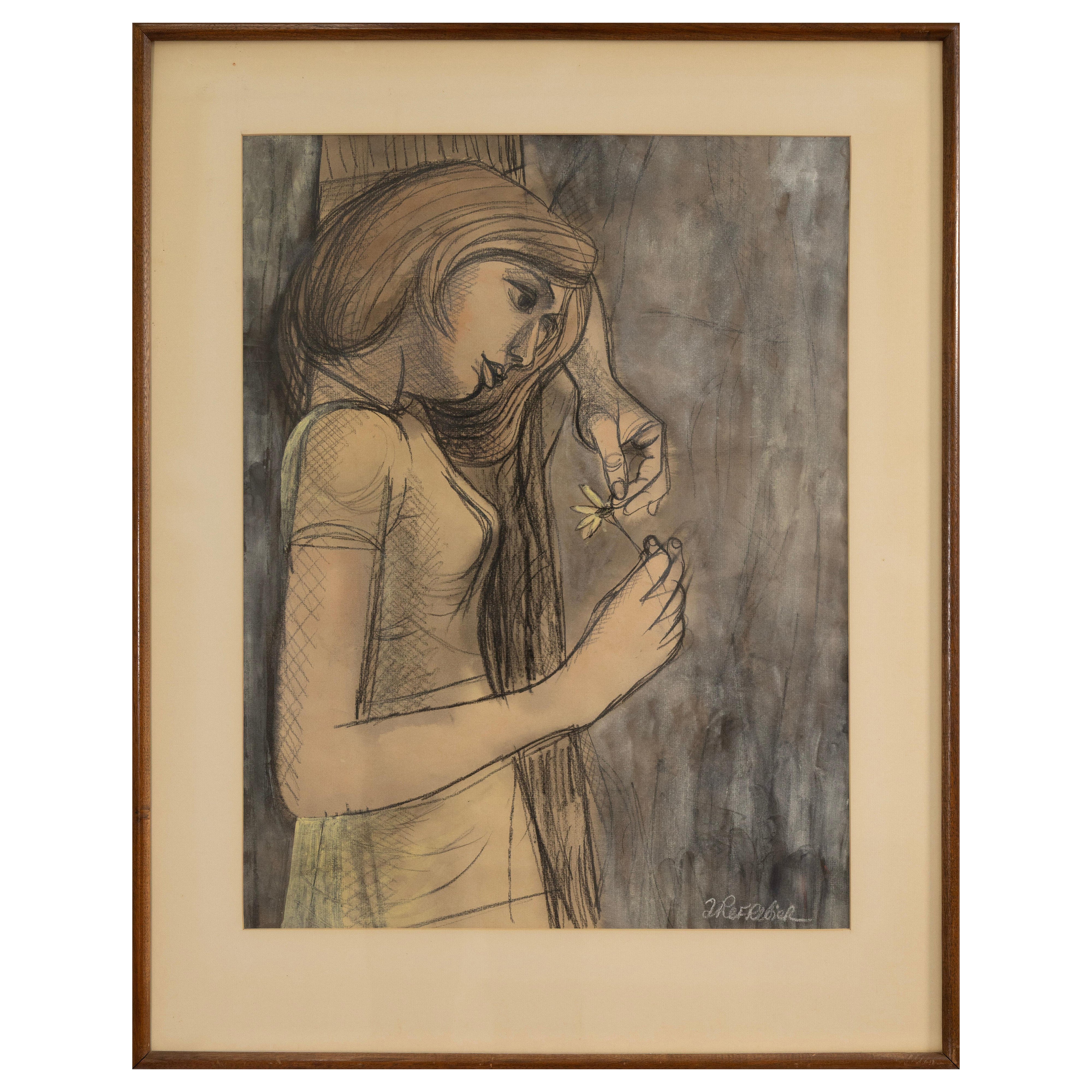 Anton Refregier (1905-1979) Träumen signiert Kohlezeichnung Mitte des Jahrhunderts Modern