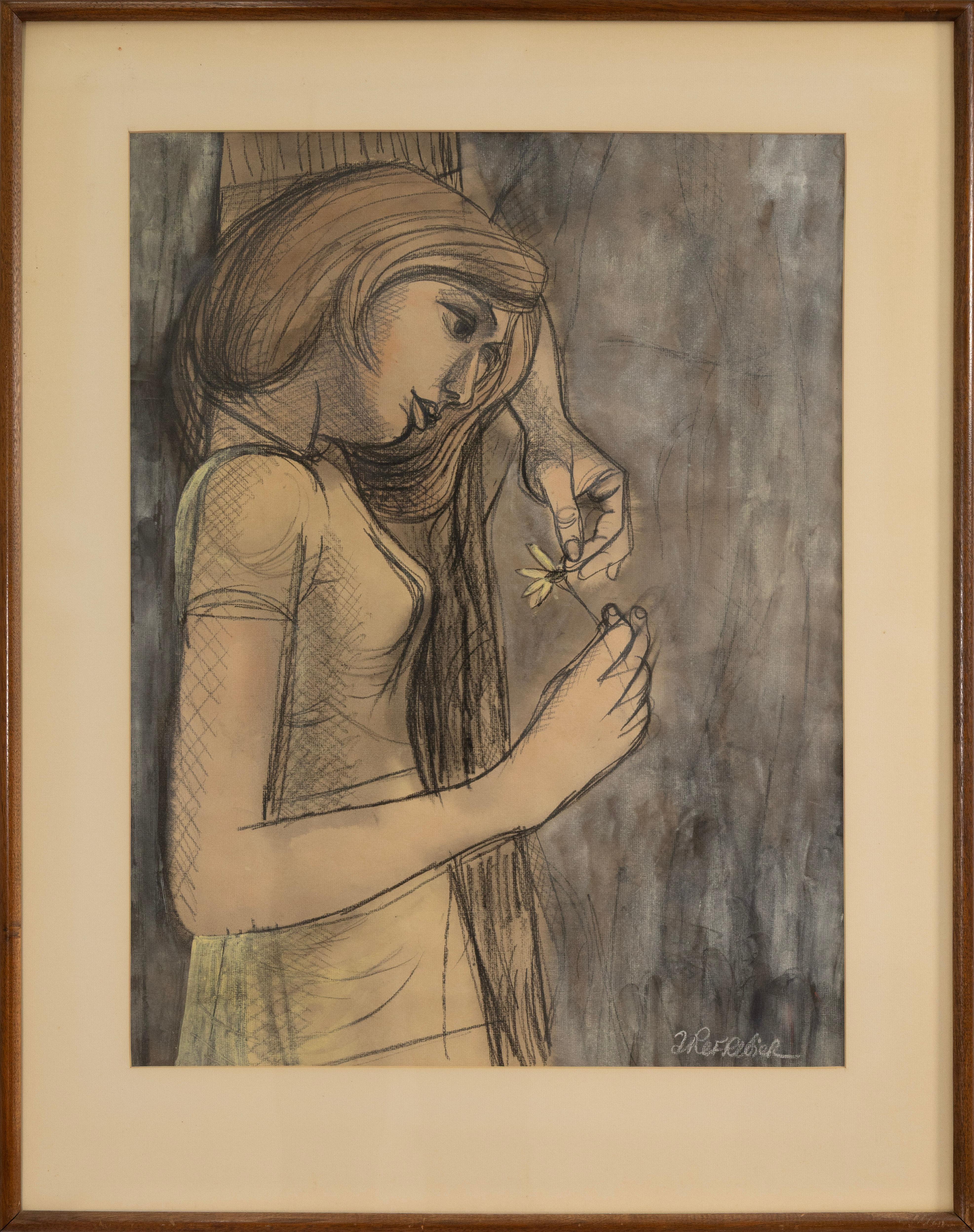 Anton Refregier (1905-1979) Dreaming Signed Charcoal Drawing Mid-Century Modern in vendita
