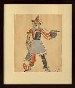 Costume Drawing Mid-Century Modern American Scene Social Realism Russian Theatre