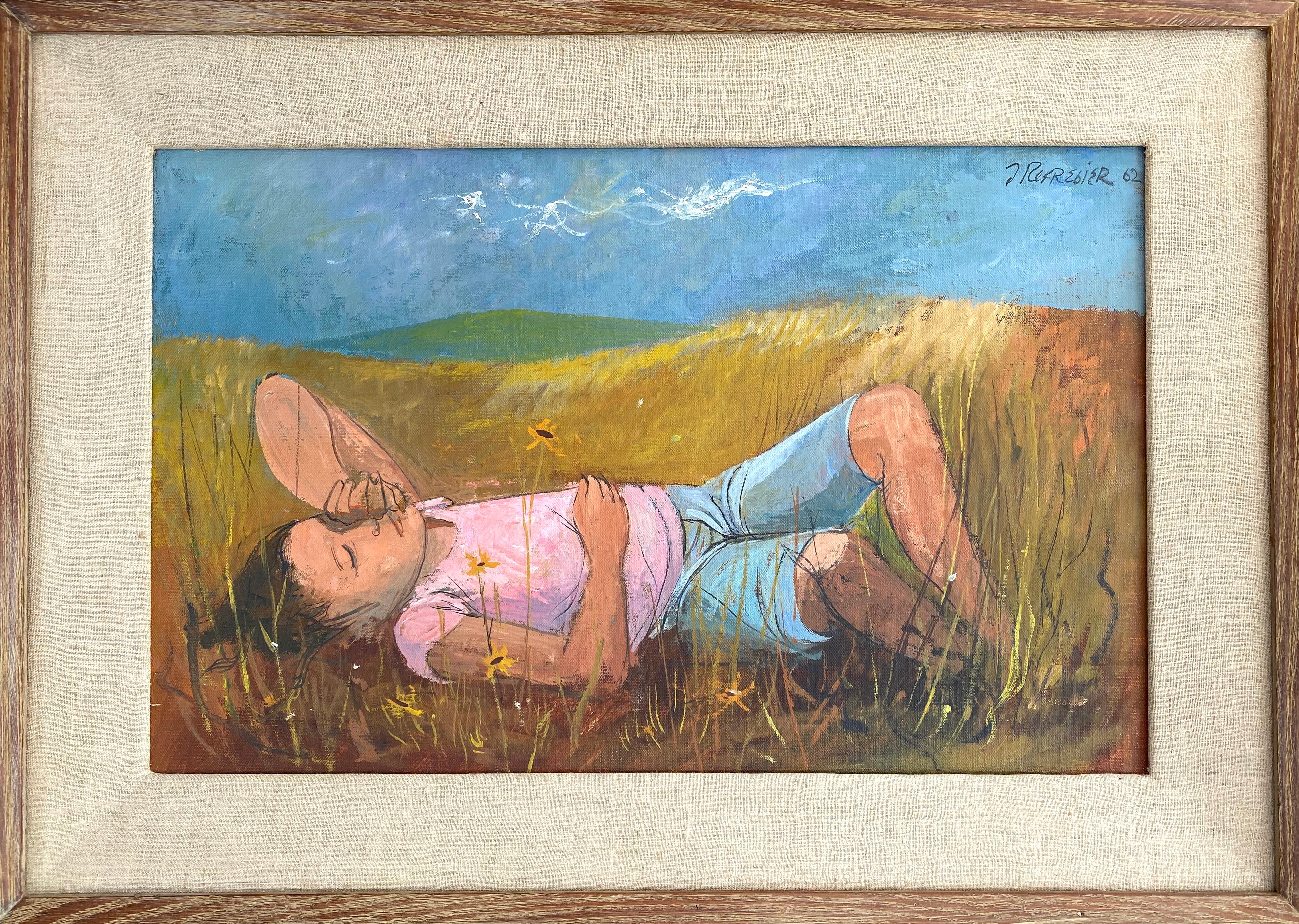 “Girl in the Grass” - Painting by Anton Refregier
