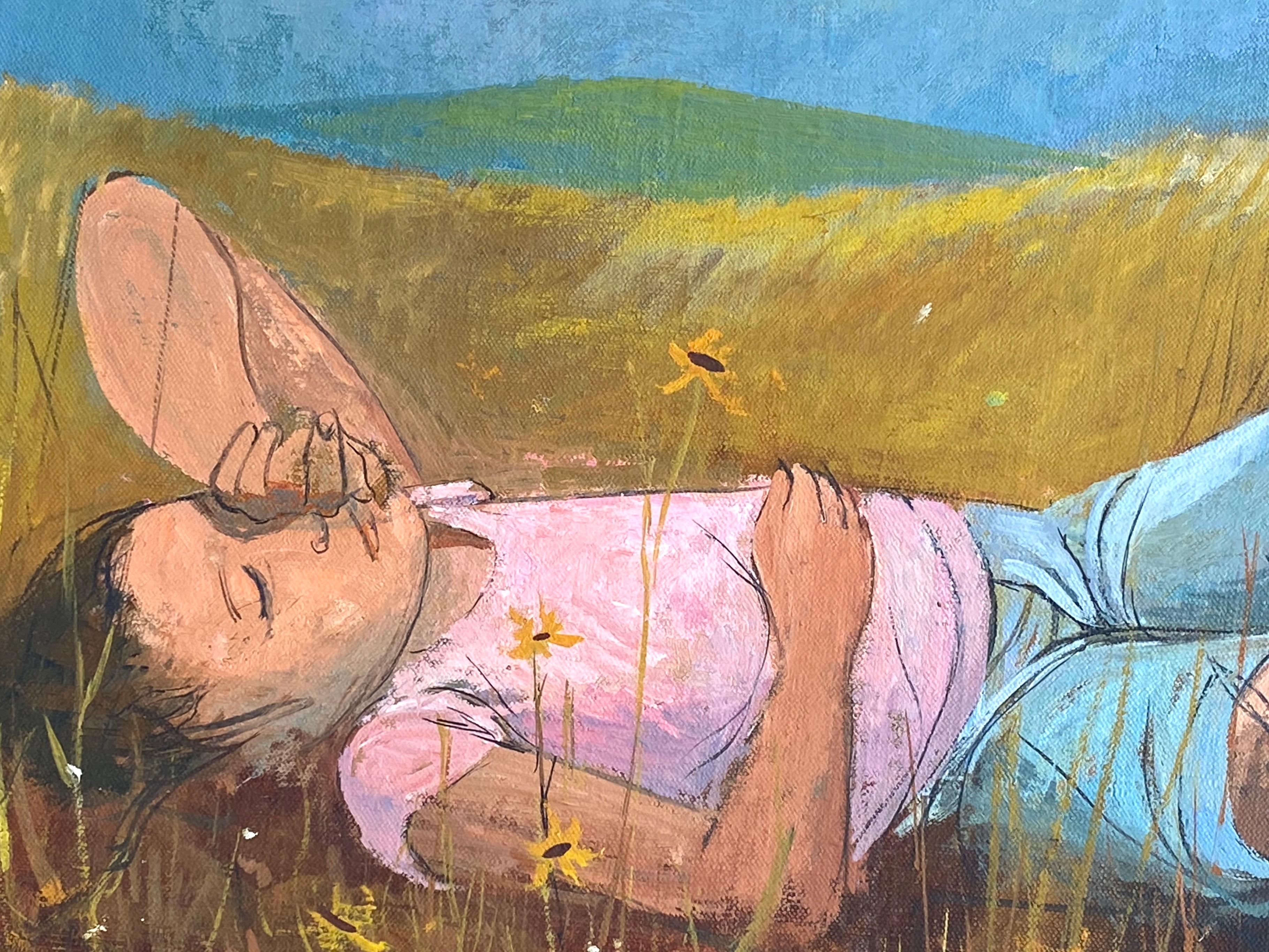 girl laying in field painting