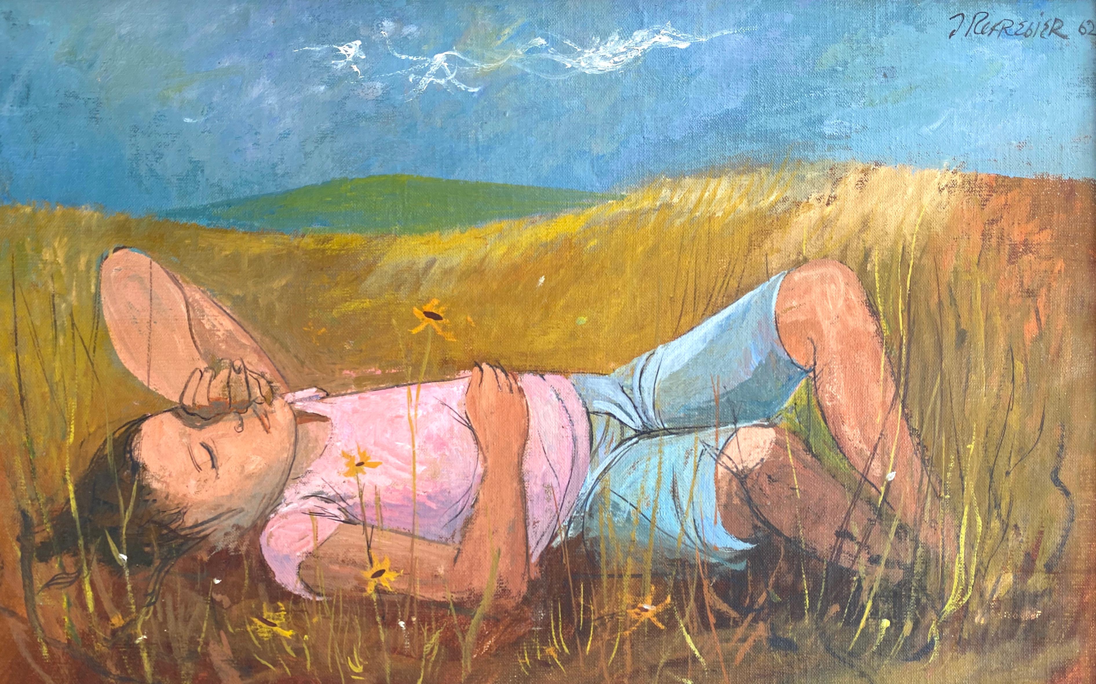Anton Refregier Figurative Painting - “Girl in the Grass”