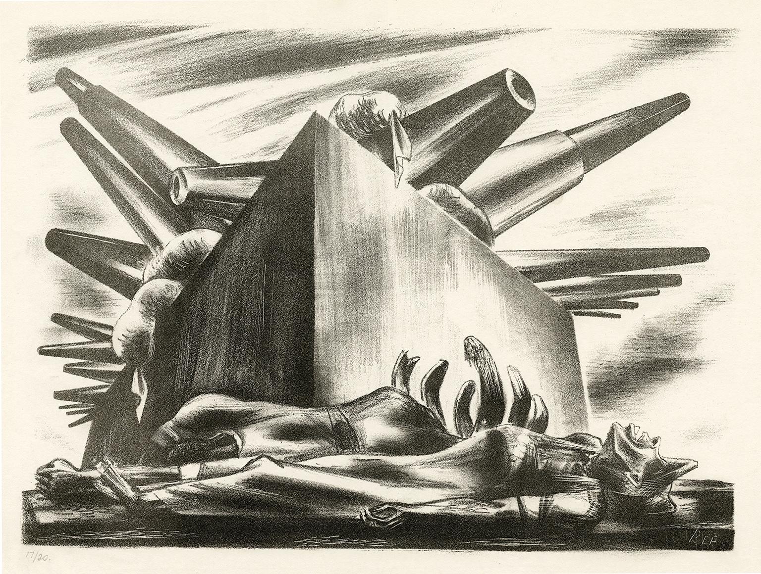 Anton Refregier Figurative Print - Deaths of Castillo and Calvo Sotelo (Spanish Civil War)