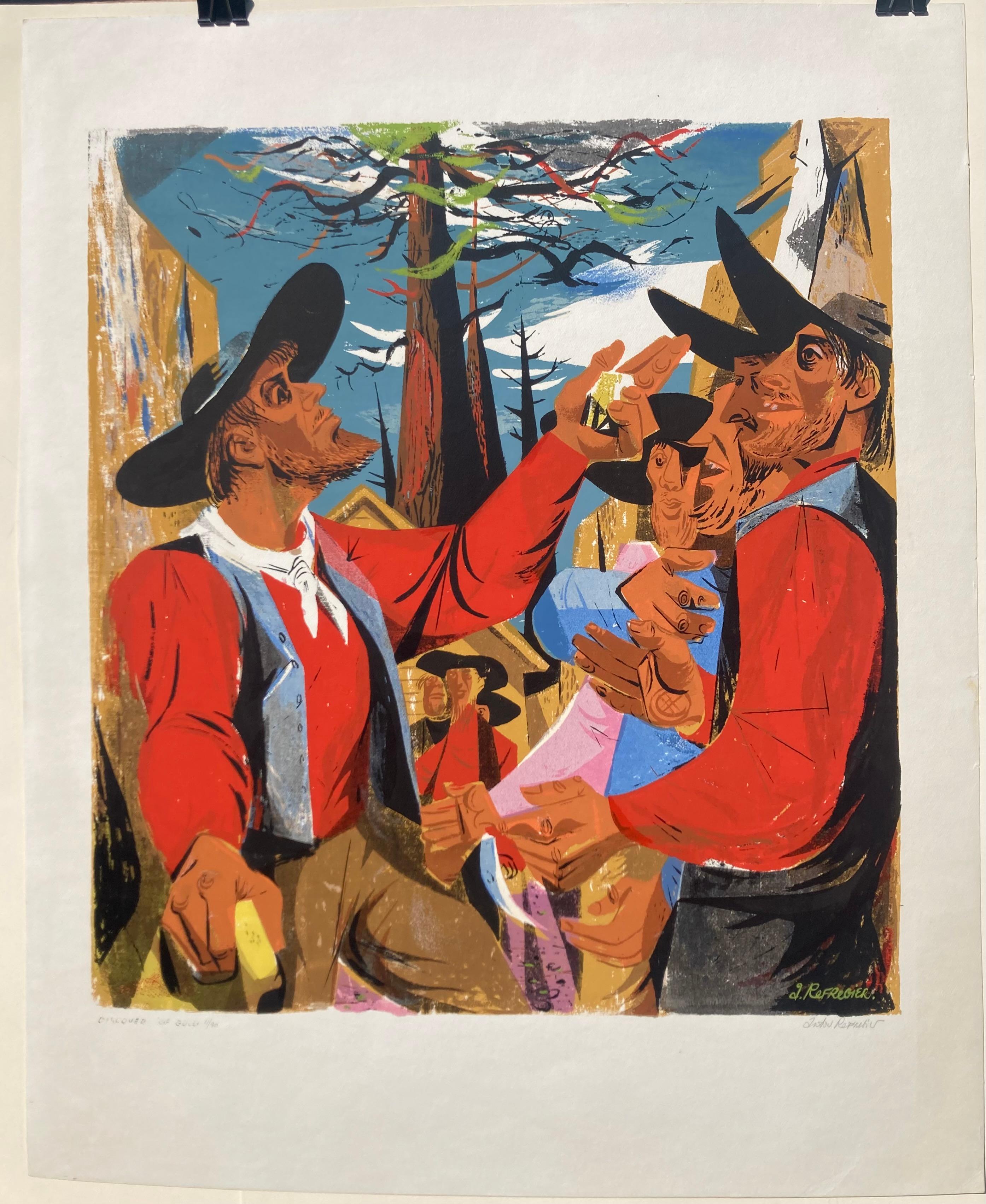 DESCUBRIMIENTO DEL ORO - Serigrafía muy grande - Artista WPA - Murales de California - Print moderno estadounidense de Anton Refregier