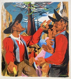 DESCUBRIMIENTO DEL ORO - Serigrafía muy grande - Artista WPA - Murales de California