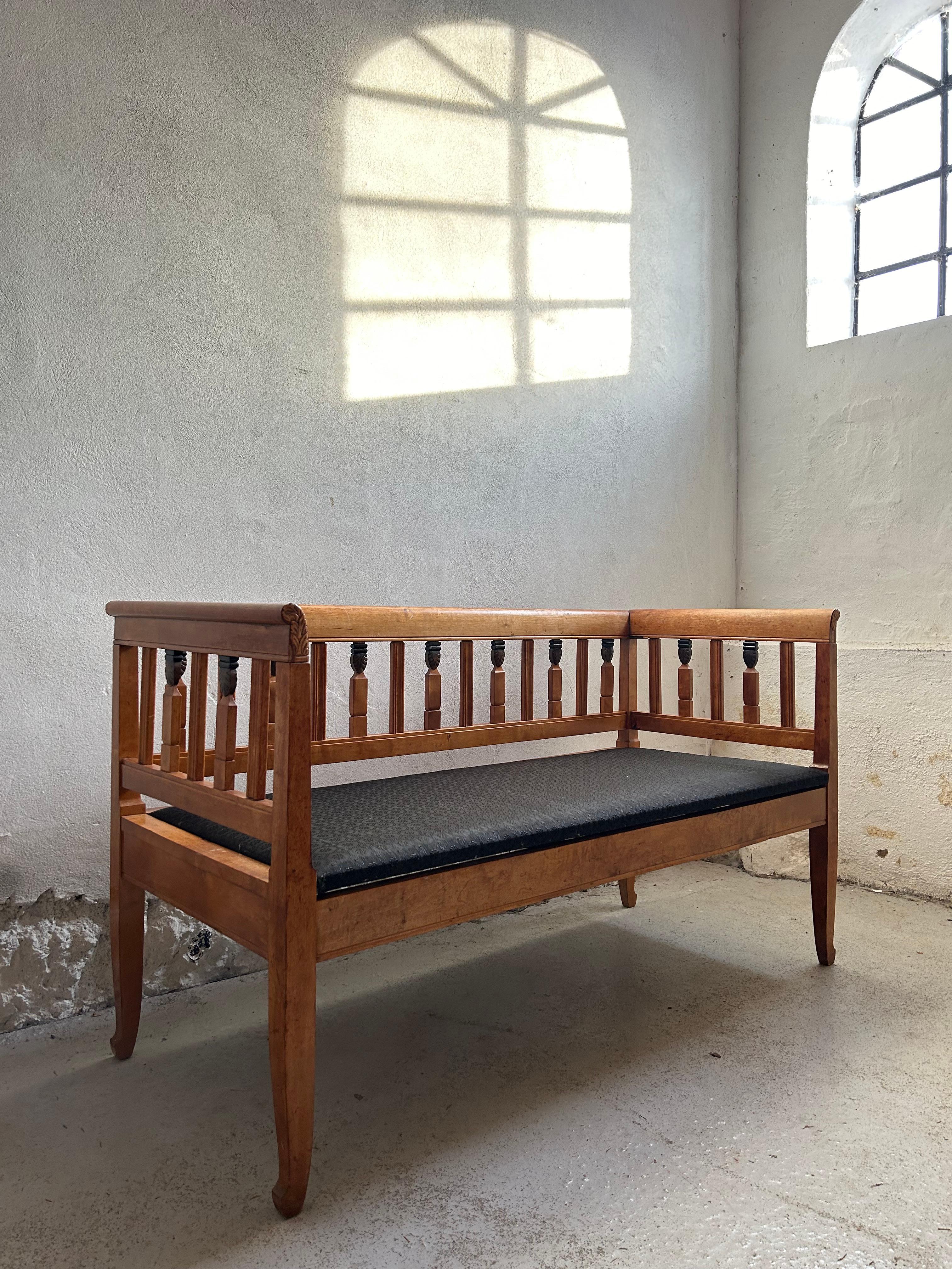 Danish Anton Rosen bench in birch with horsehair upholstery, Denmark 1900’s For Sale