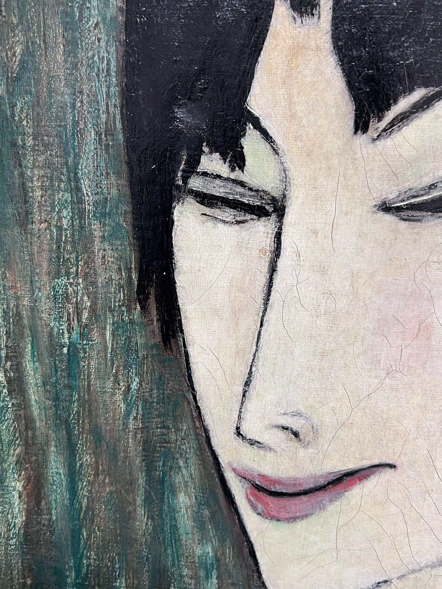 Ritratto di donna con capelli neri e frangia in stile
di Anton Sailer (francese 1903-1987)
Firmato e datato 1930
olio su tela, incorniciato
Incorniciato: 23,5 x 18 pollici
Tela: 18,5 x 13,5 pollici
Provenienza: Collezione privata, Parigi

Questo