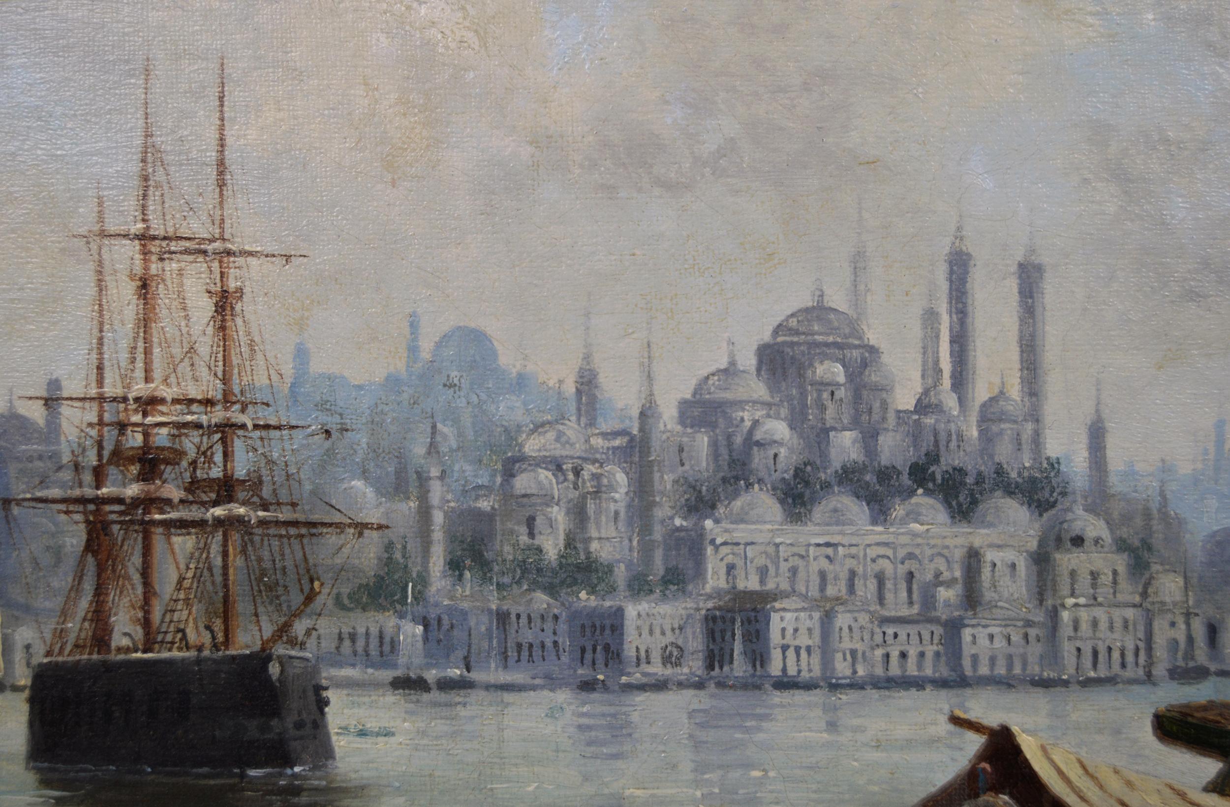 Paire de peintures à l'huile du 19e siècle représentant des paysages marins de Malte et de Constantinople (Istanbul) en vente 5