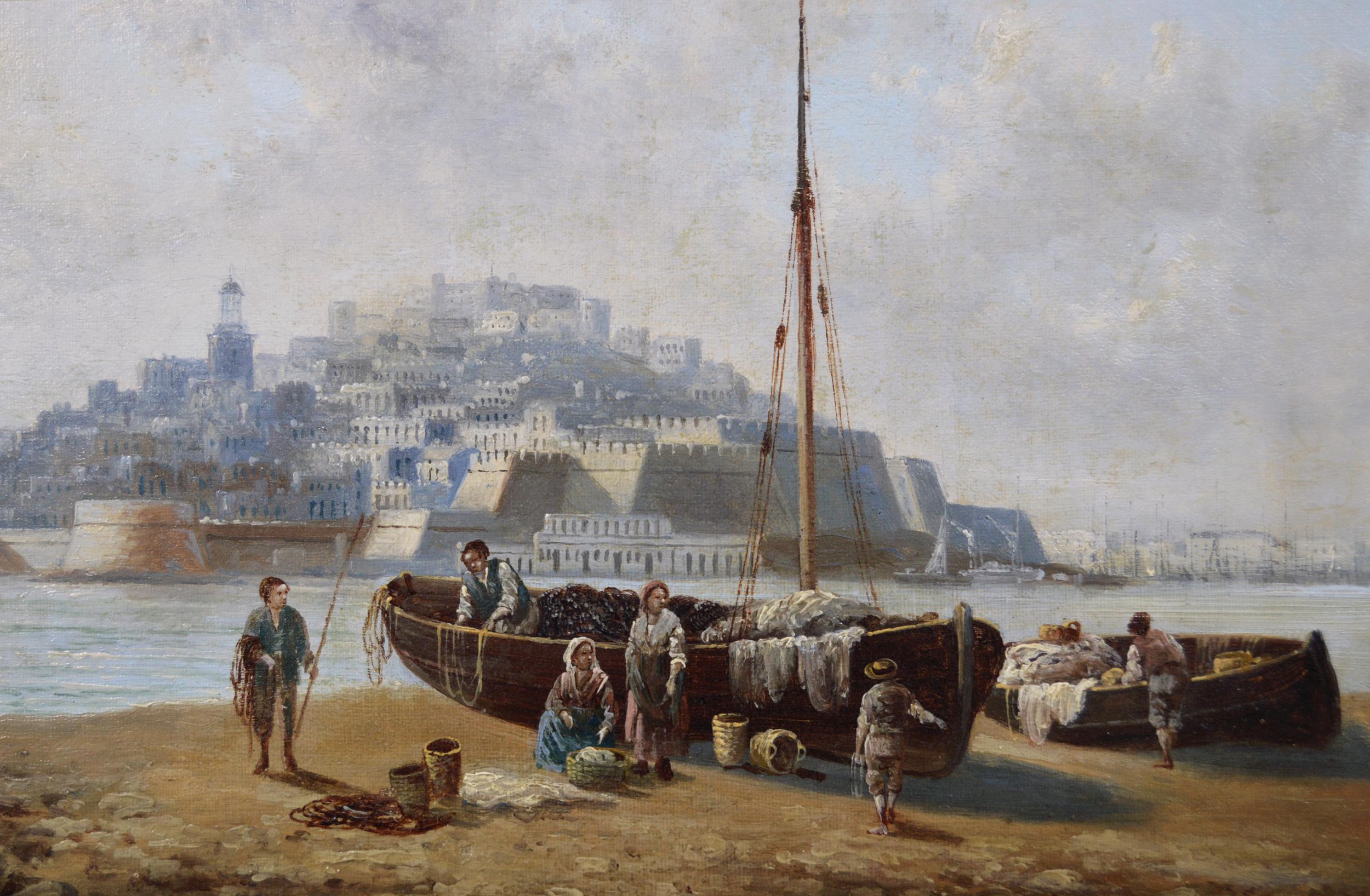 Paire de peintures à l'huile du 19e siècle représentant des paysages marins de Malte et de Constantinople (Istanbul) - Victorien Painting par Anton Schoth