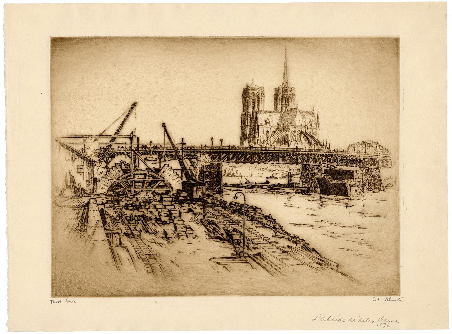 'L' Abside de Notre Dame' — Vintage 1920s Paris, Realism - Print by Anton Schutz