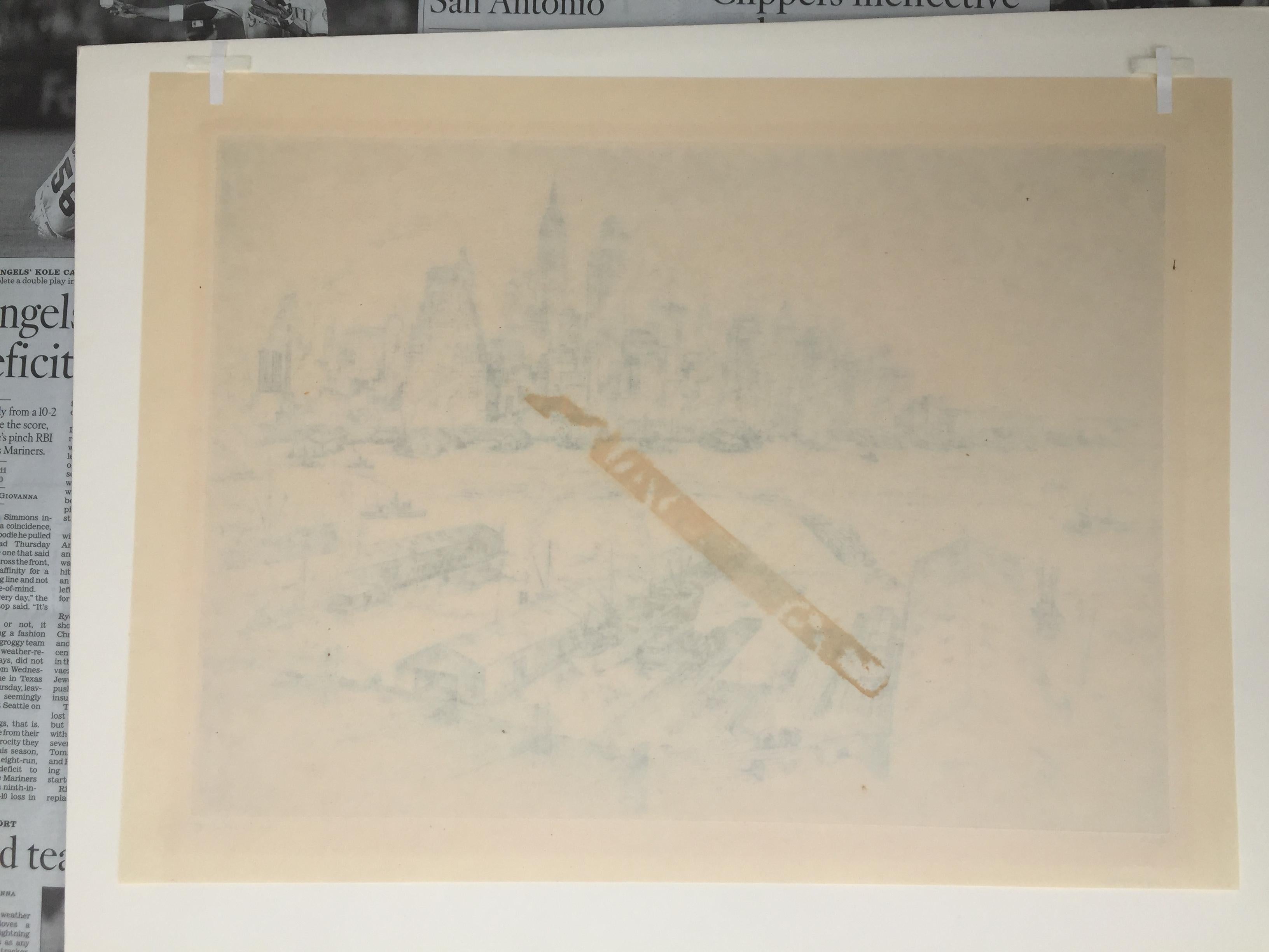 ANTON SCHUTZ

A.I.C. c 1940 
Gravure, signée au crayon, édition 100, no. 15/100. Sur papier fin simili-japon. Très légère tonalité autour de la marque de la plaque. Restes de ruban adhésif au verso, petite éraflure dans la partie supérieure du ciel,