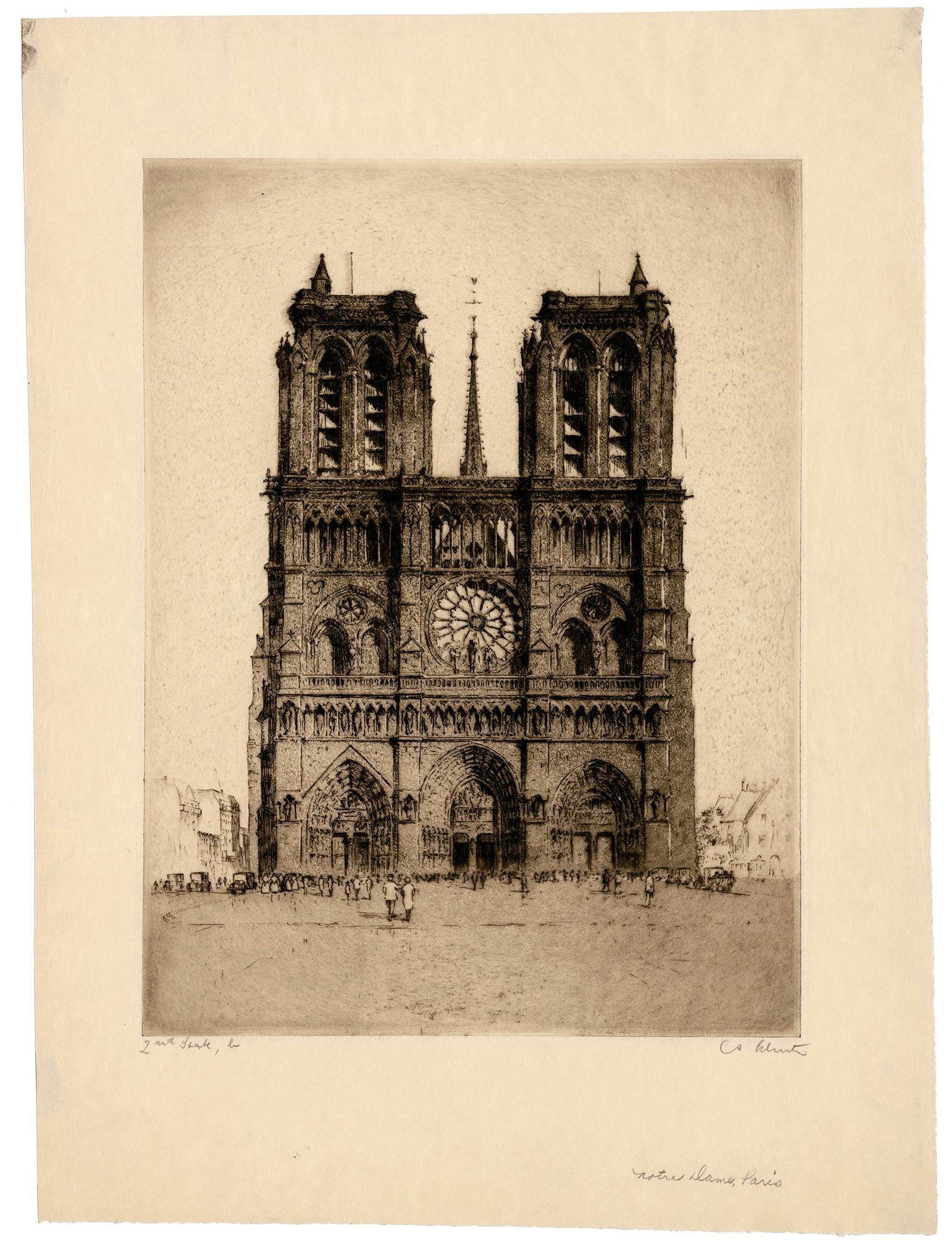 'Notre Dame, Paris' — 1920s Realism - Print by Anton Schutz