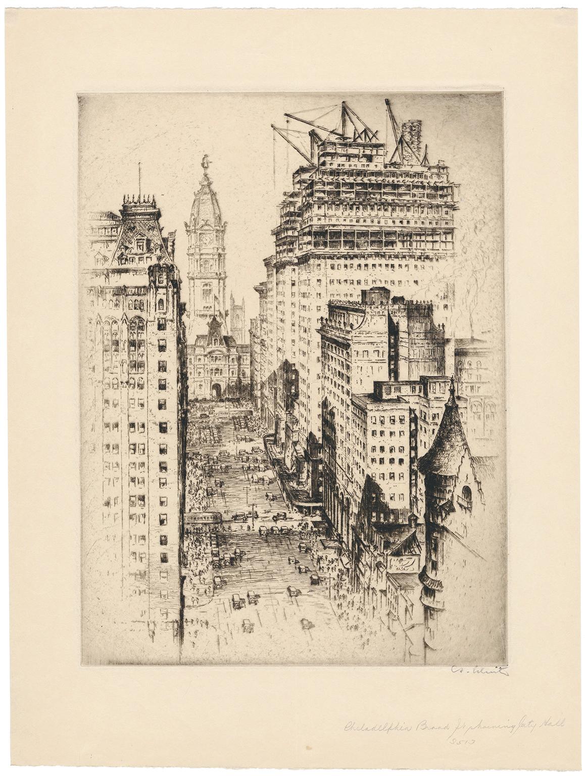 'Philadelphia, Broad Street' — 1920s Realism - Print by Anton Schutz