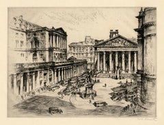 Six Vintage Etchings of European Stock Exchanges