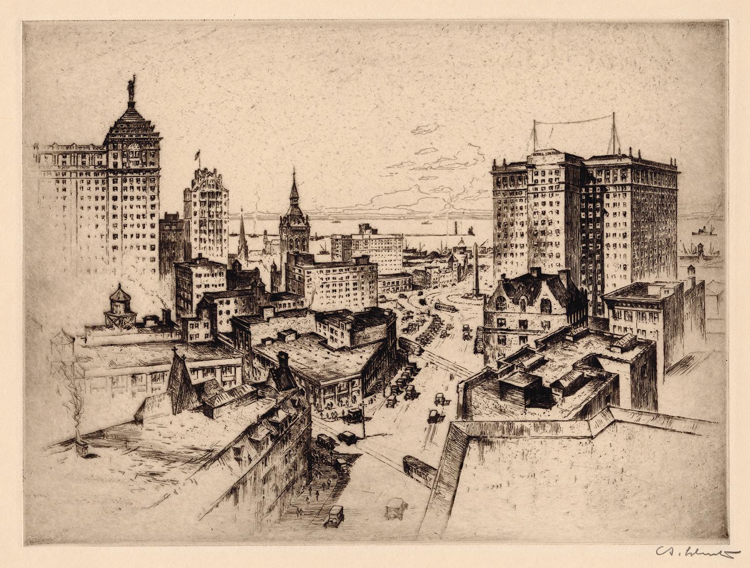 Anton Schutz Landscape Print – Der Geist von Buffalo" - Realismus der 1920er Jahre