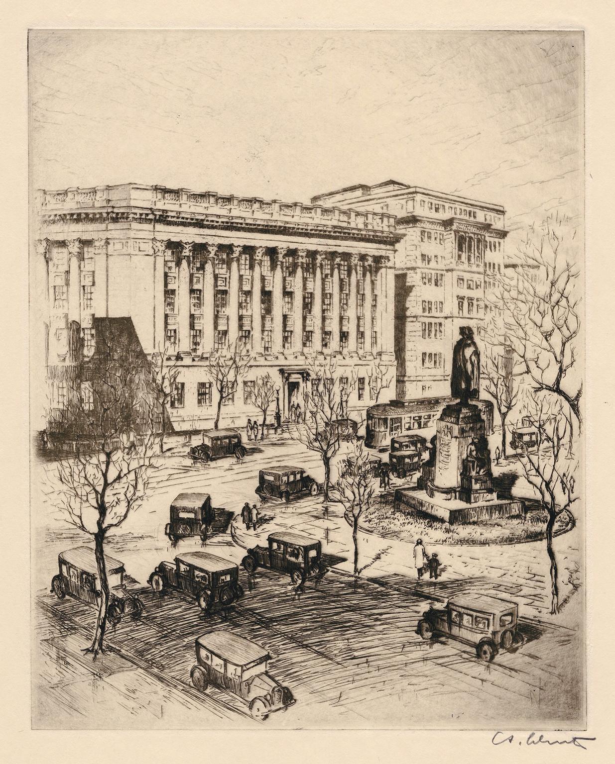 Anton Schutz Landscape Print - 'U.S. Chamber of Commerce' — 1920s Realism, Washington D.C.