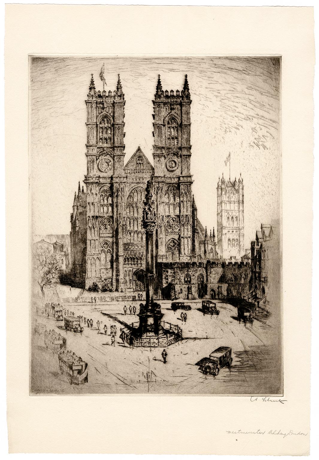 'Westminster Abbey' — 1920s Realism - Print by Anton Schutz