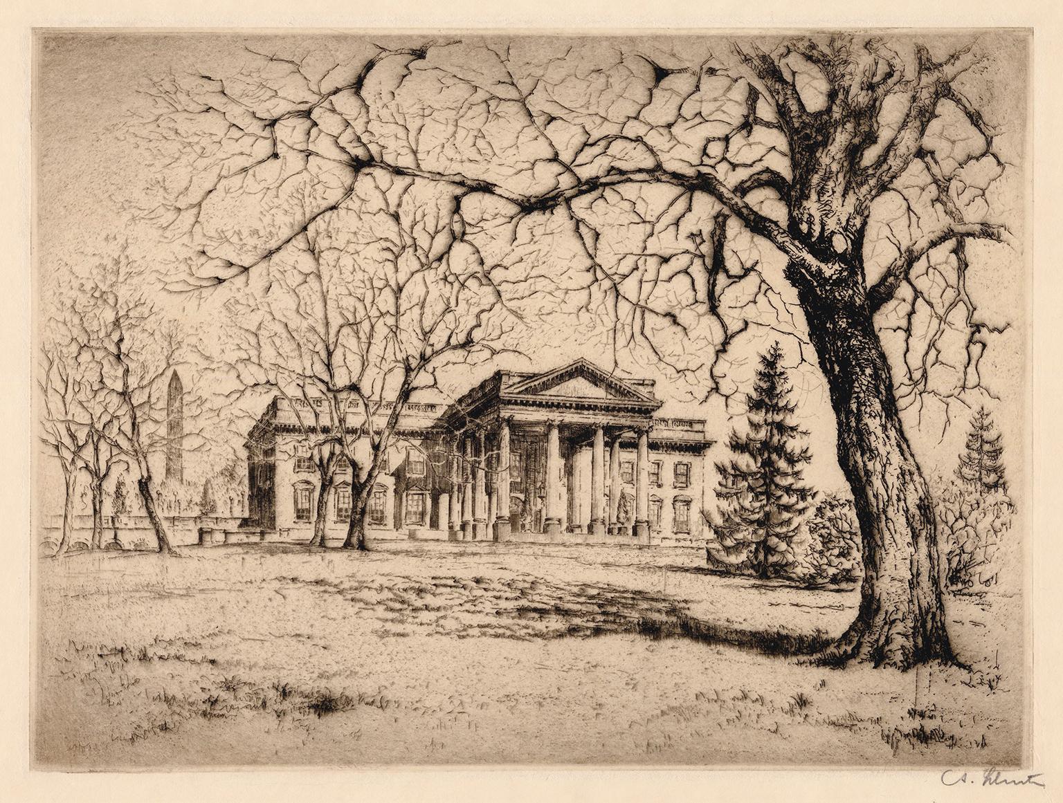 Anton Schutz Landscape Print - 'The White House' — 1920s Realism, Washington D.C.